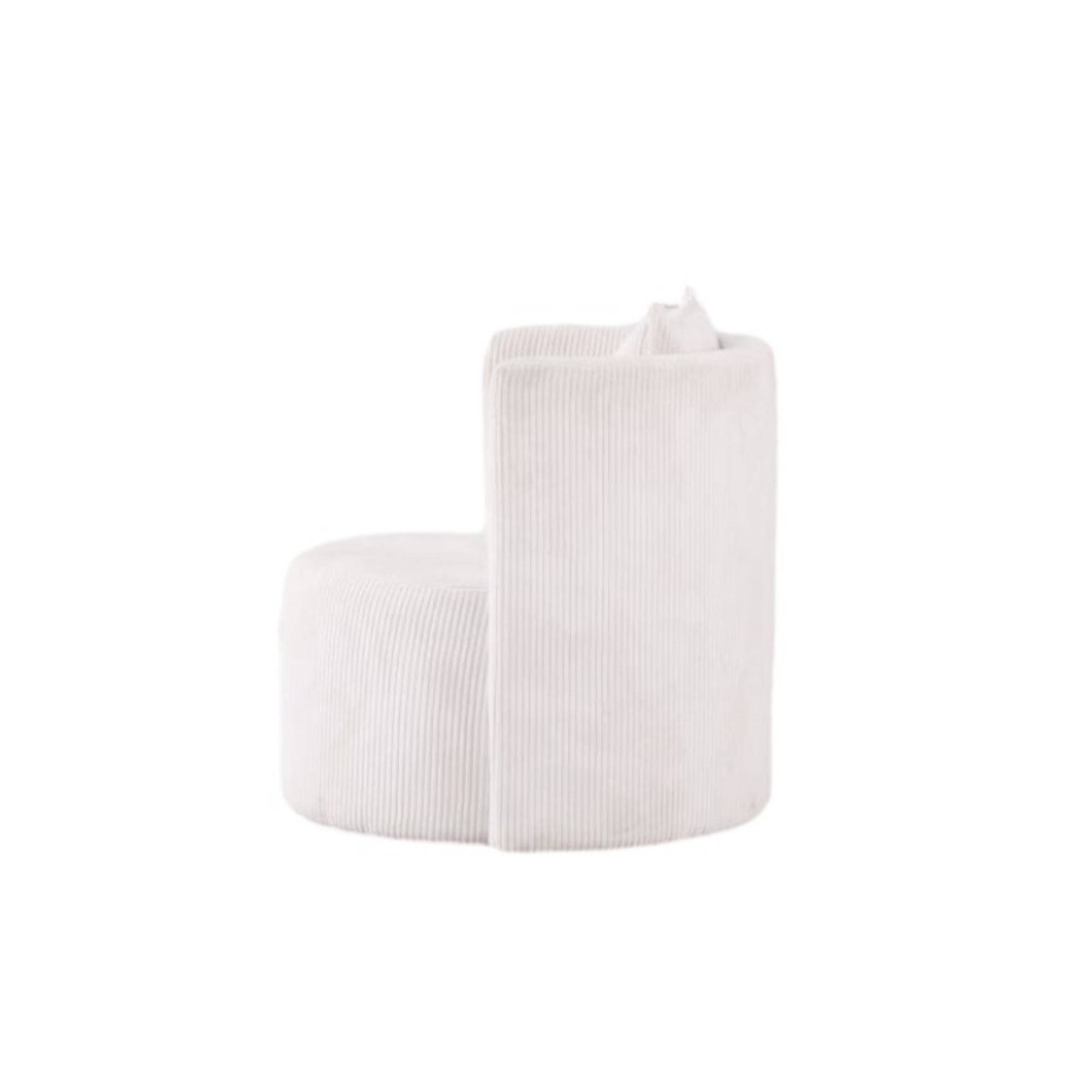 Brassex Penelope accent chair in white fabric with a modern design, featuring a cushioned seat and stylish armrests.