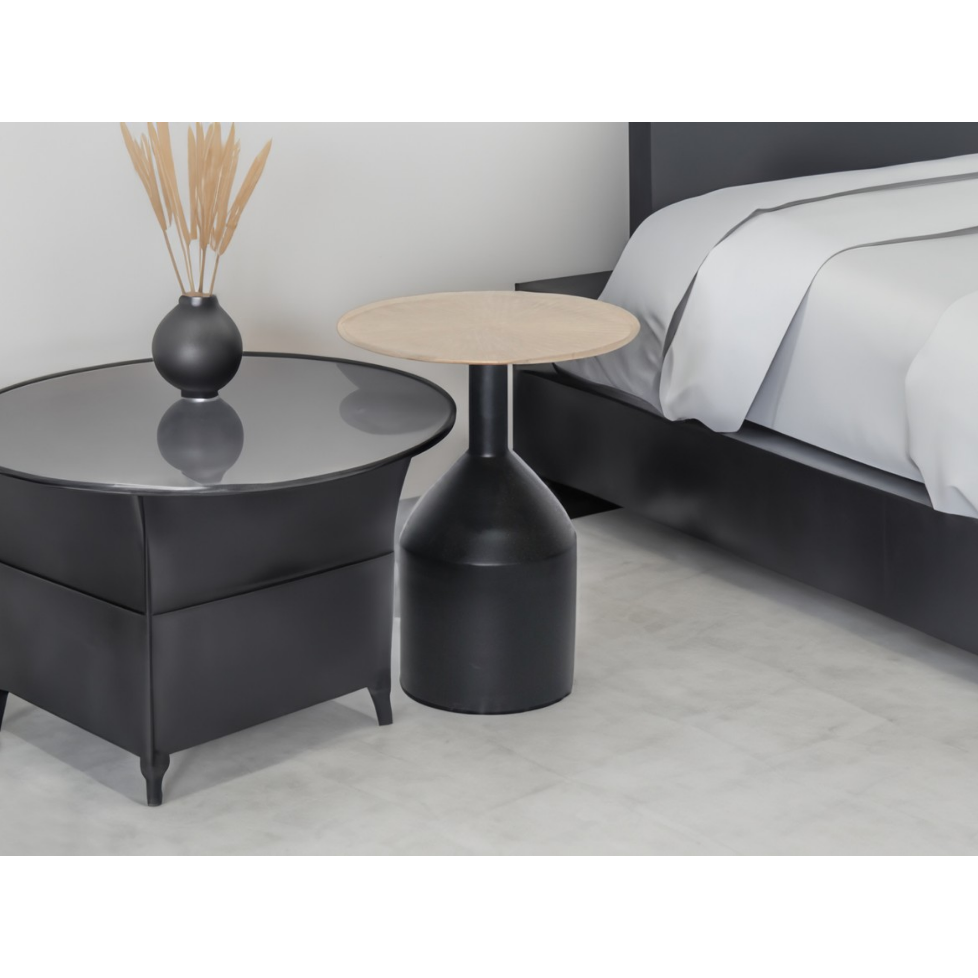 Black and gold metal accent table by Brassex with a sleek, modern design perfect for living room or bedroom decor.