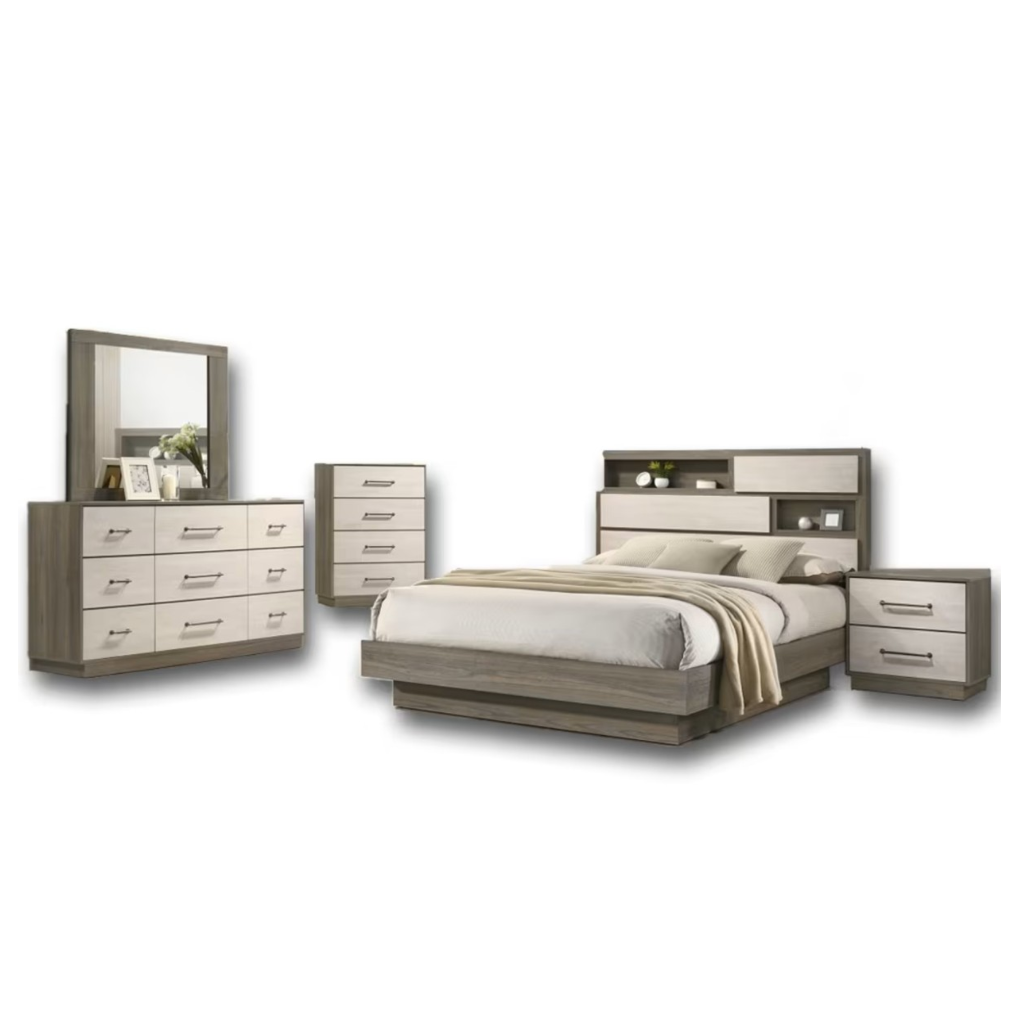 Queen 8PC Bedroom Set in Natural/White Wash 40822.