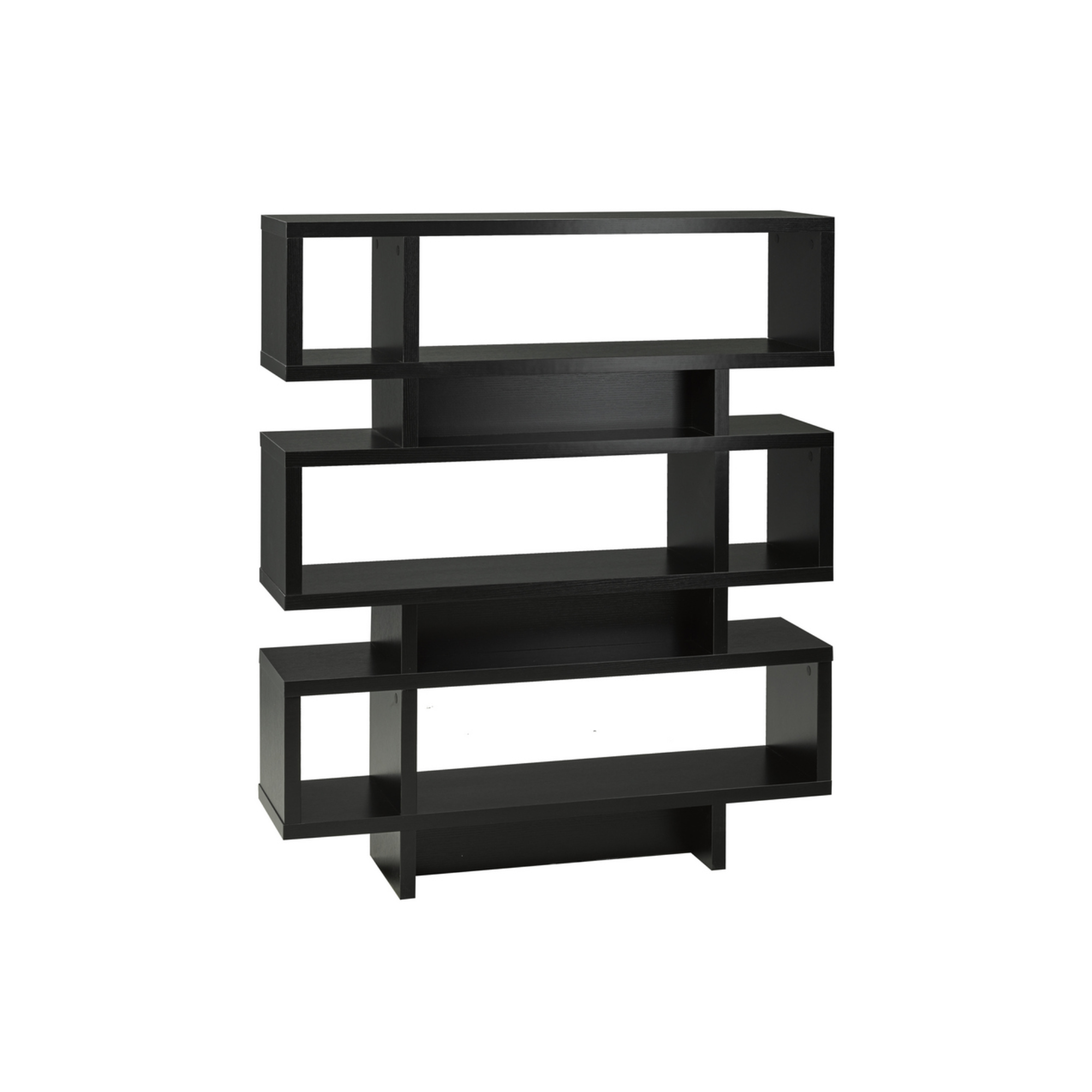 Black Brassex bookcase display shelf with multiple open compartments for storage and organization.