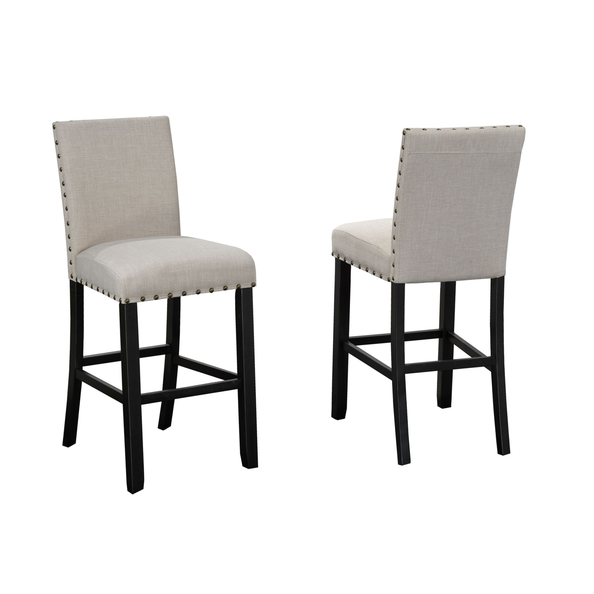 Set of two beige 29-inch Brassex counter bar stools with modern design, ideal for kitchen or bar area seating.