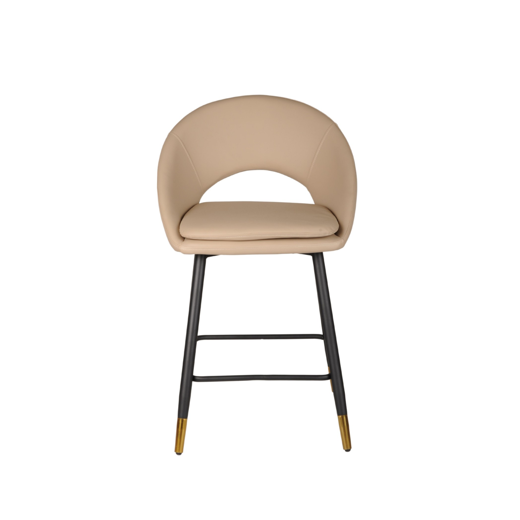 Set of two beige Brassex counter bar stools with cushioned seats and wooden legs, ideal for kitchen counters or bars.
