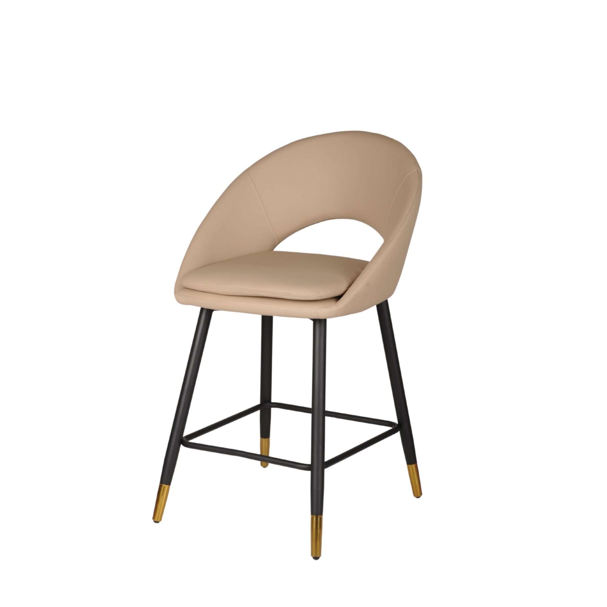 Set of two beige Brassex counter bar stools with cushioned seats and sleek design, ideal for kitchen or bar area.