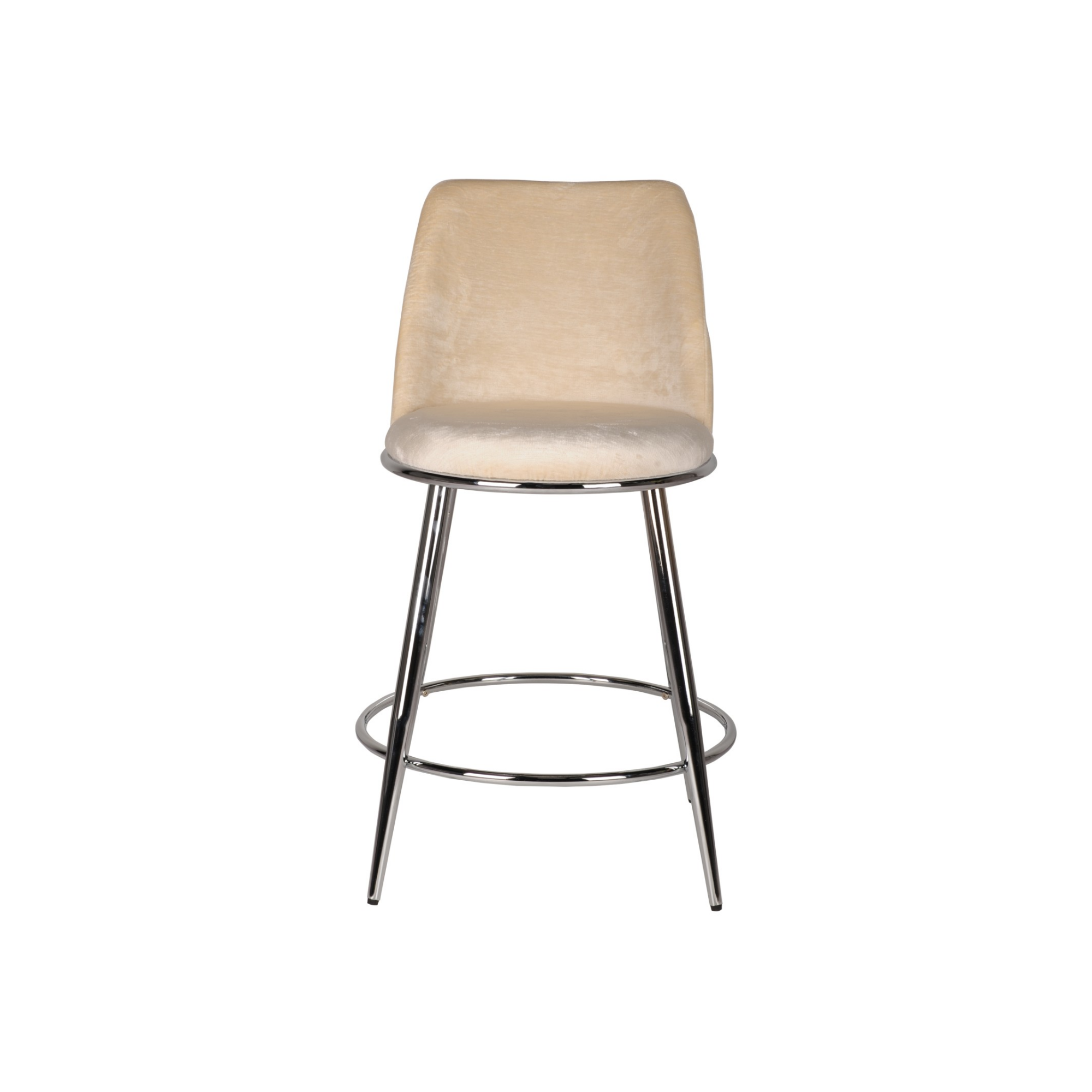 Set of two Brassex Nova beige counter bar stools with cushioned seats and sleek design, perfect for kitchen or bar area.
