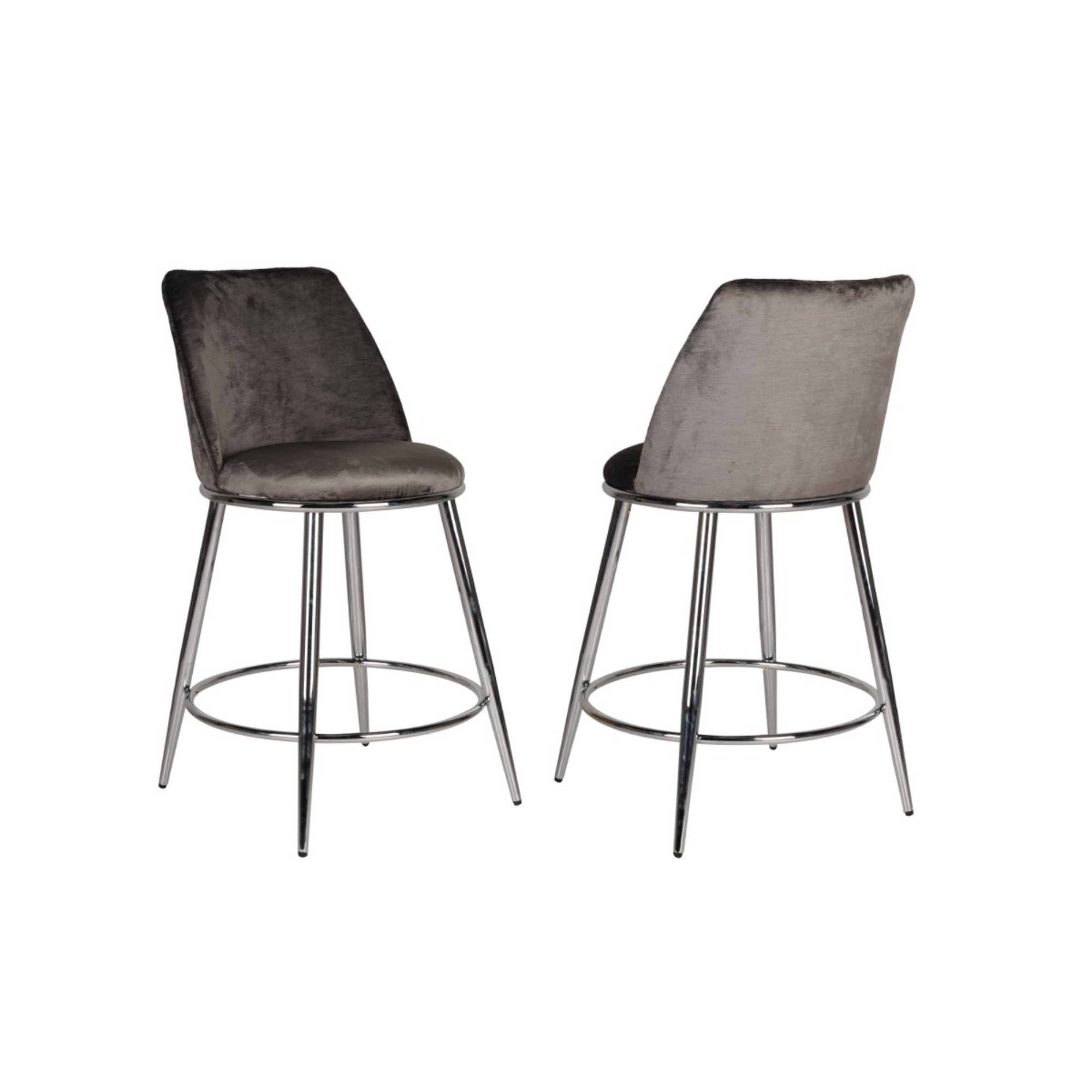 Set of two Brassex Nova counter bar stools in grey with sleek modern design, suitable for kitchen or bar seating.