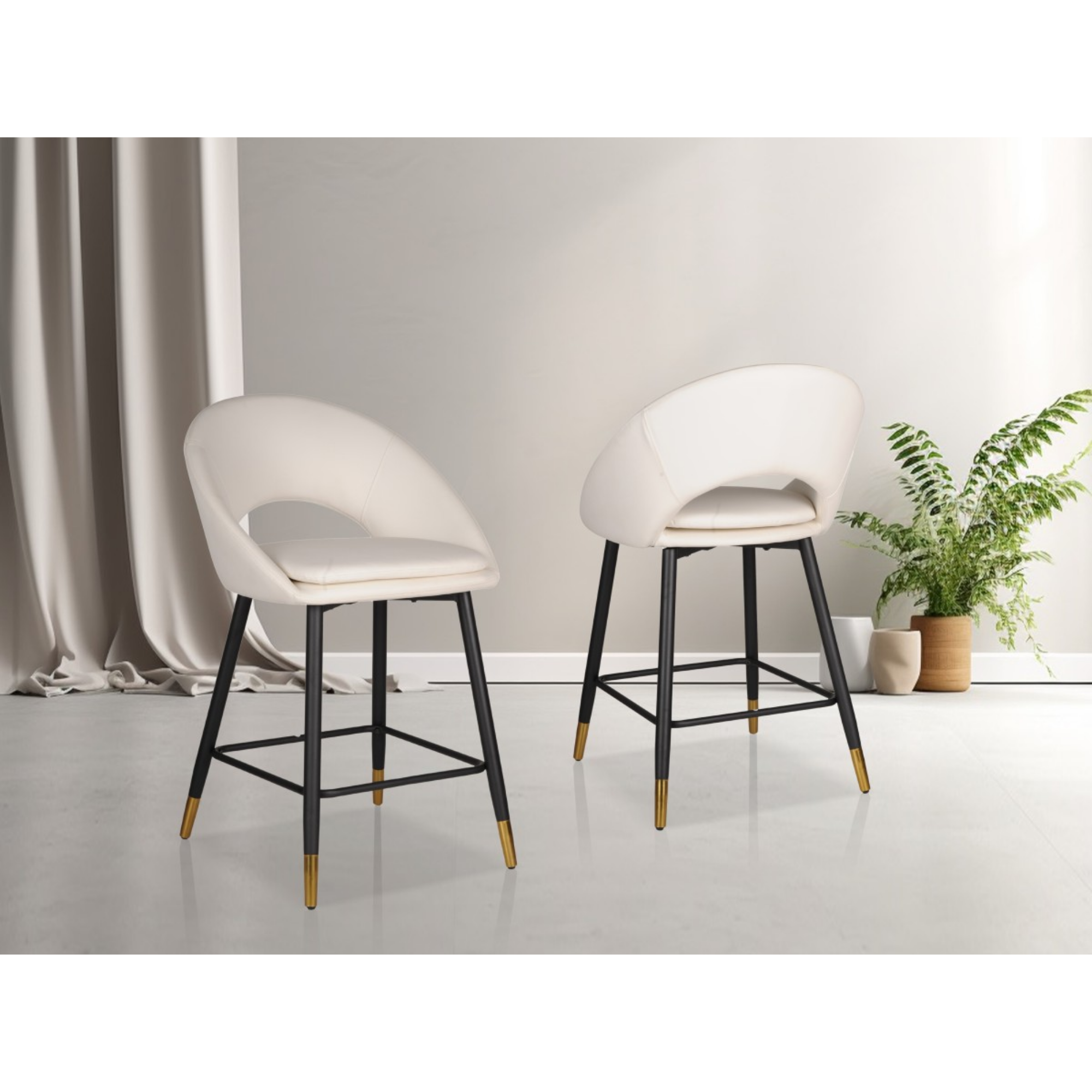 Set of two white Brassex counter bar stools with sleek design, ideal for kitchen or bar areas.
