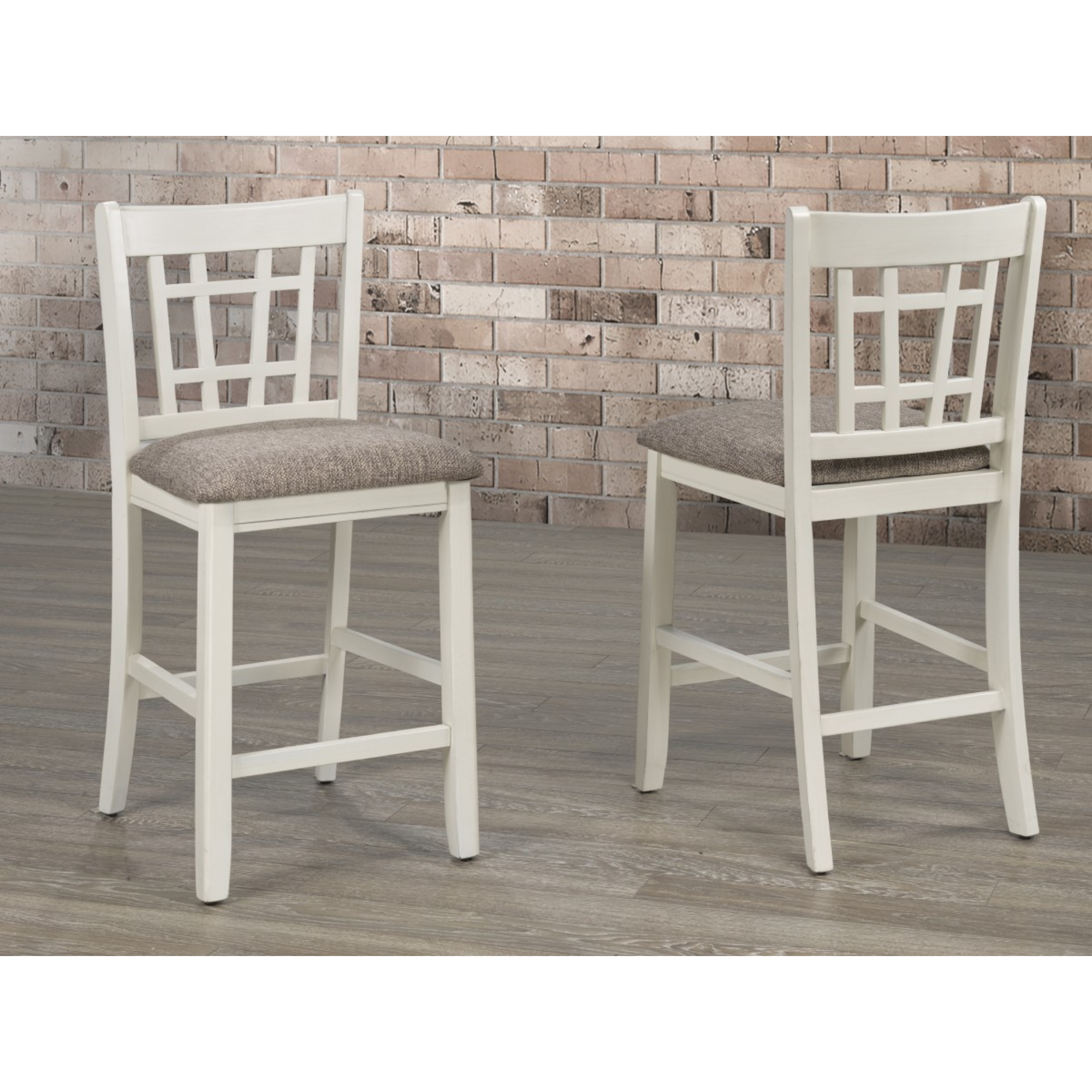 Baltimore Counter Height Dining Set by Brassex with white oak finish, includes two stylish counter bar stools.