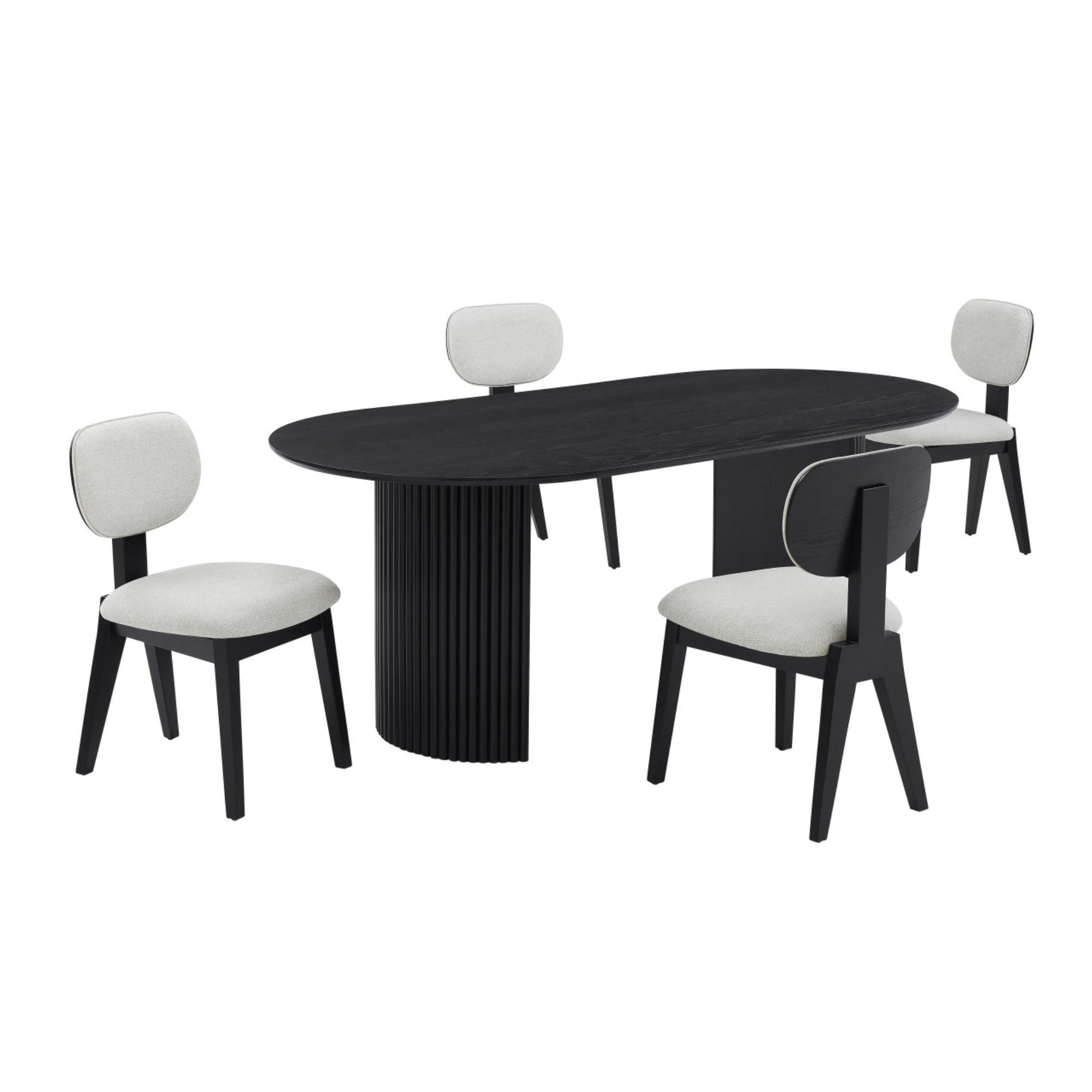 Brassex Terra 5-piece black dining set with a modern design, including a dining table and matching chairs for a stylish dining room.