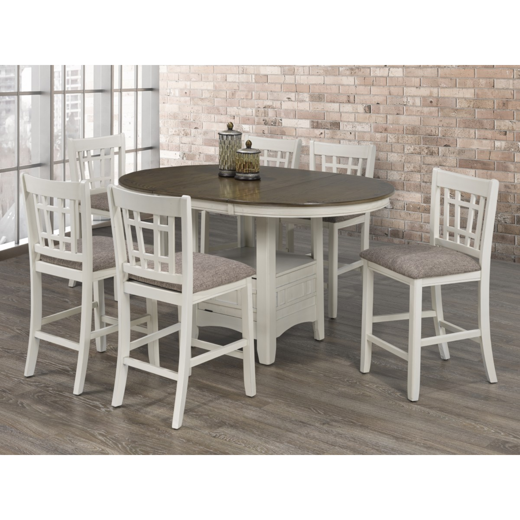 Baltimore Counter Height Dining Set by Brassex featuring white oak finish with matching chairs and table for modern dining spaces.