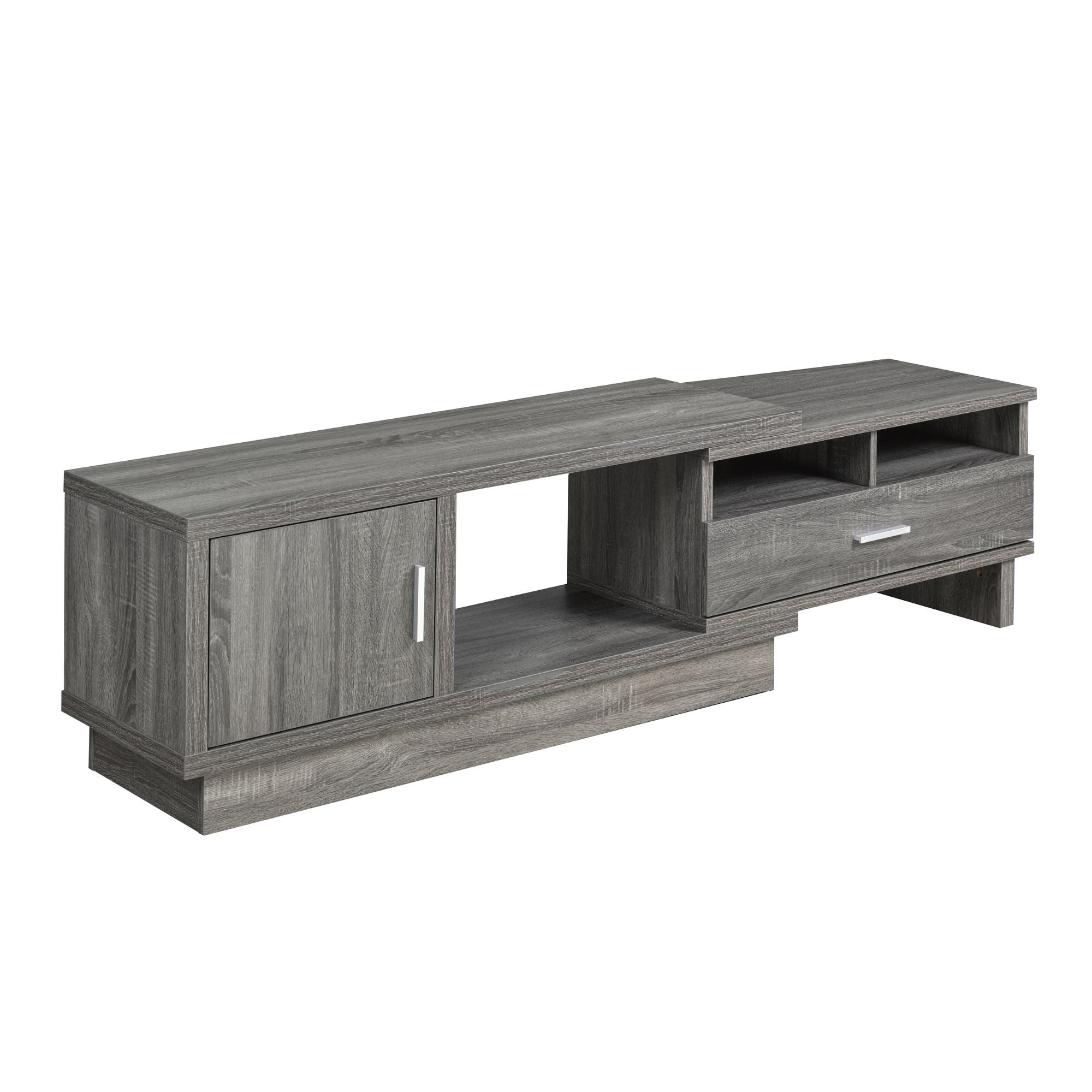 Grey 48-inch expandable TV stand by Brassex, featuring multiple shelves and modern design for entertainment centers and media storage.