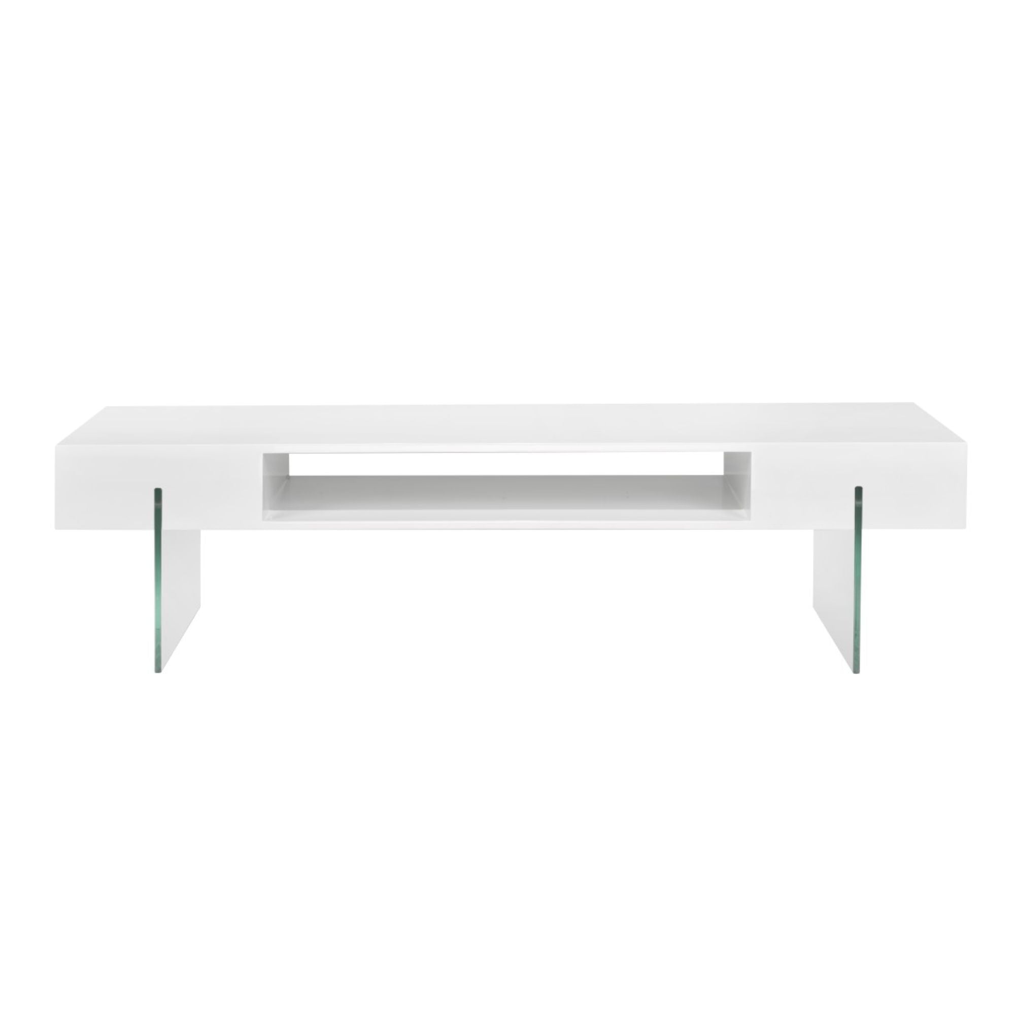 White 60-inch TV stand by Brassex, part of entertainment centers and TV stands collection, featuring modern design and storage space.