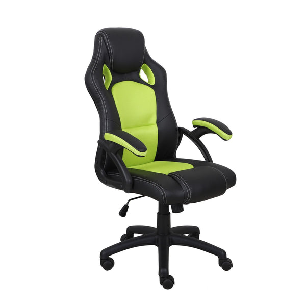Black and green Brassex gaming chair with ergonomic design and adjustable features, ideal for gaming and office use.