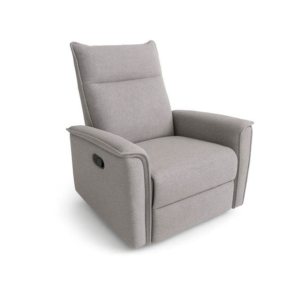 Brassex Sahara grey rocker recliner chair with plush fabric, modern design, and padded armrests for comfortable seating.