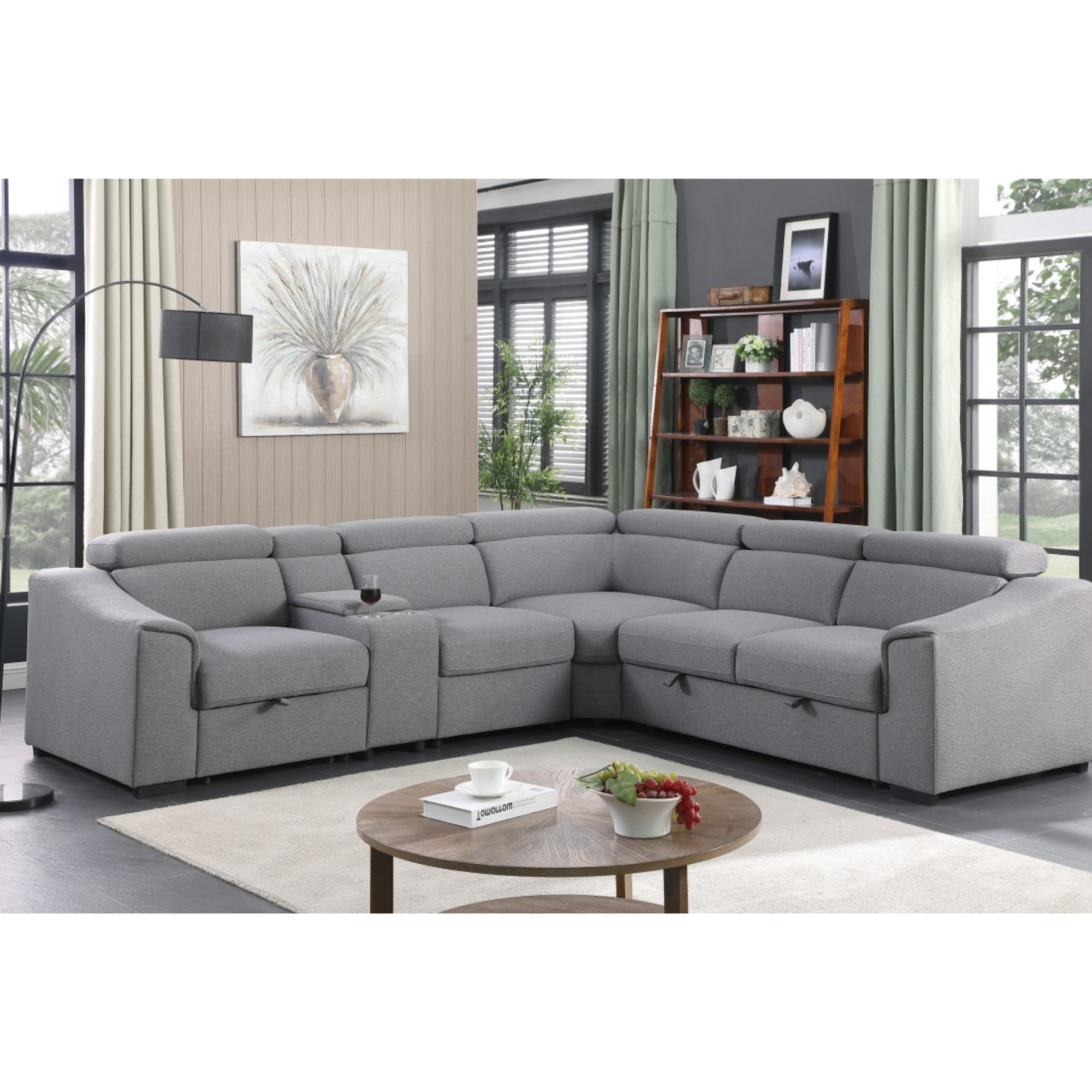 RHF Sectional Sofa Bed In Grey 75652.