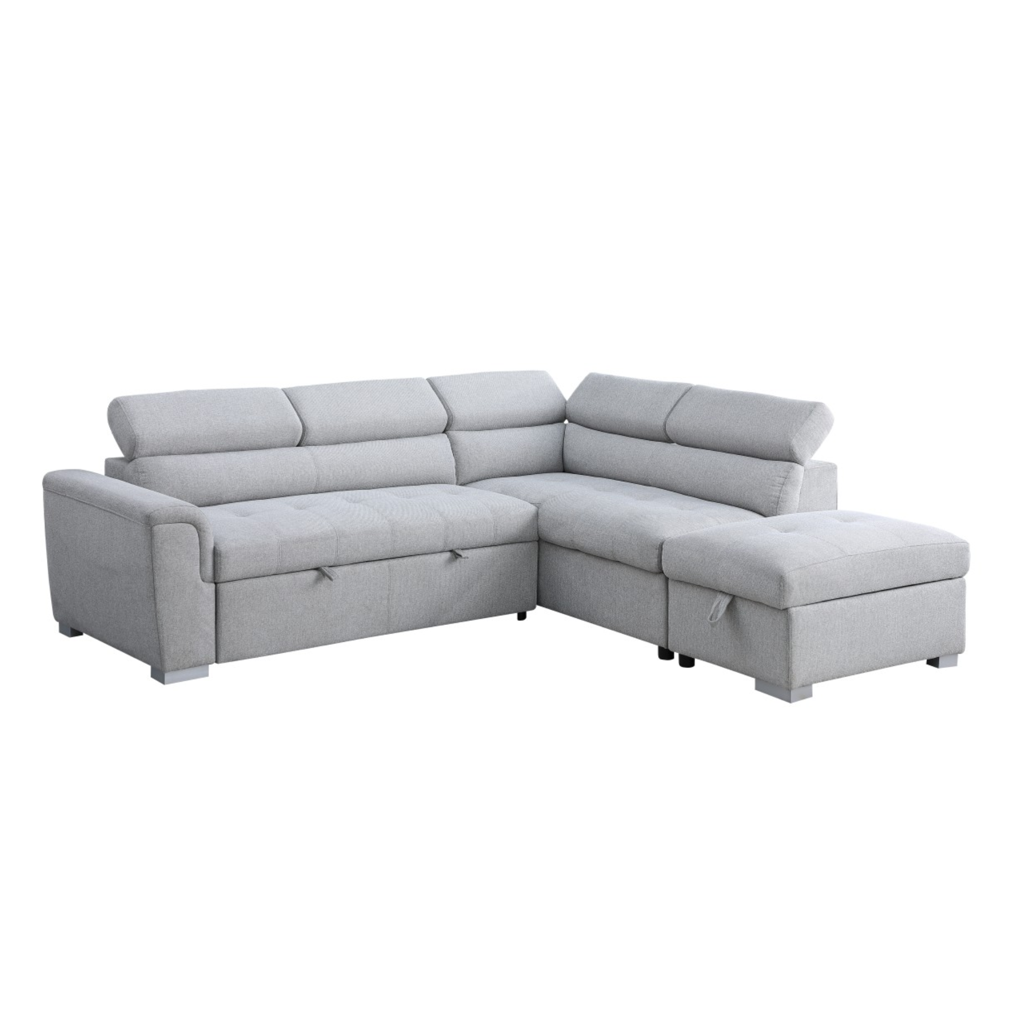 Grey Brassex sectional sleeper bed with sofa and bed functionality, featuring a modern design and comfortable cushions.