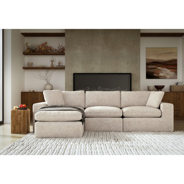 Beige Brassex compression sectional sofa with modern design, featuring plush cushions and clean lines for contemporary living rooms.