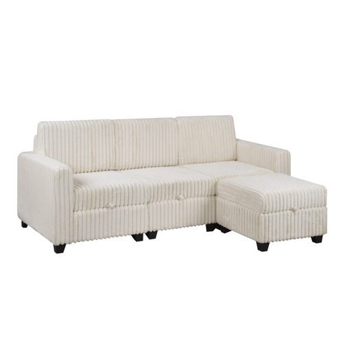 Beige Lotus Modular Sectional Sofa by Brassex with fabric upholstery, featuring multiple seating sections and modern design.