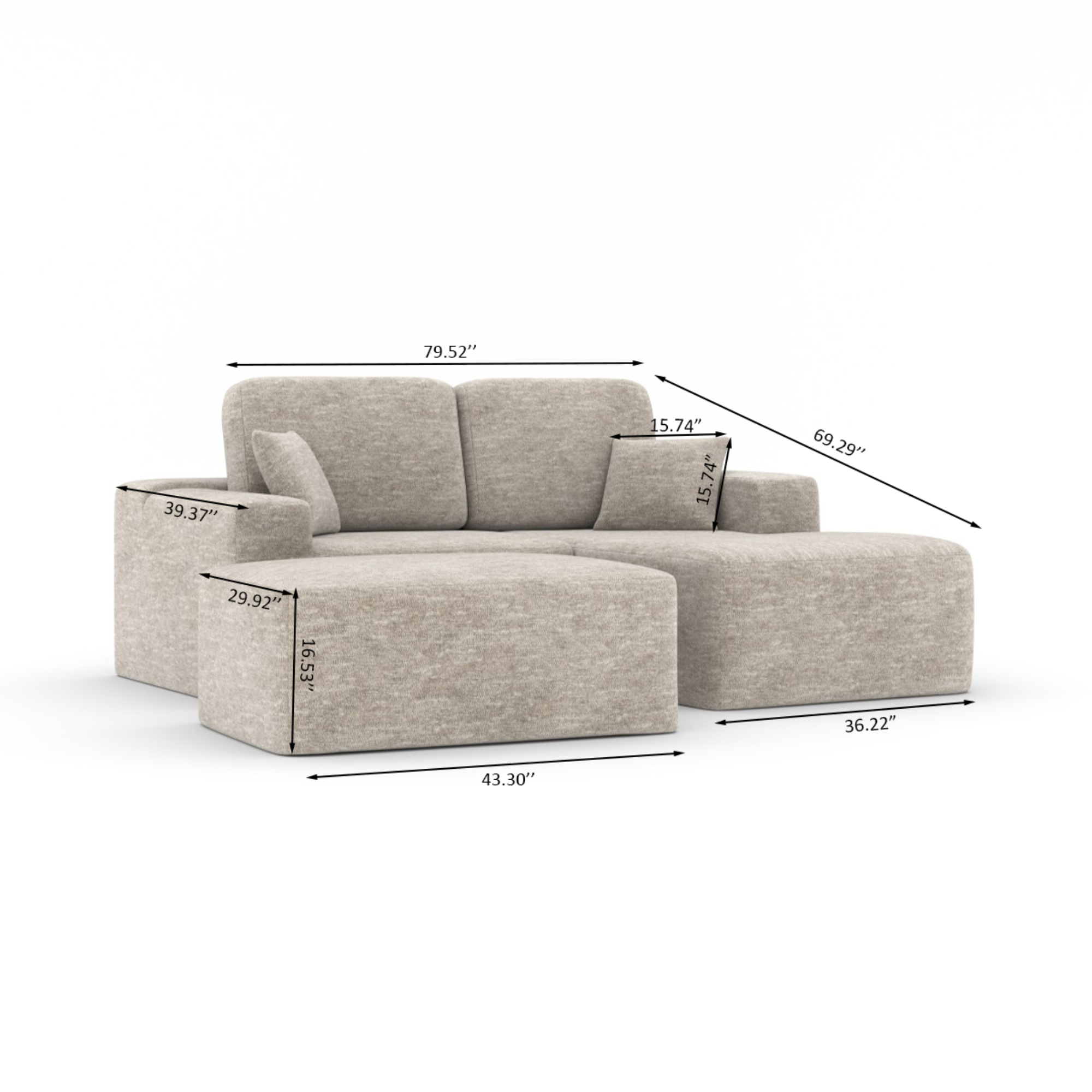 Sectional W/Ottoman in Beige 443202 | CastleUp Experience Centre