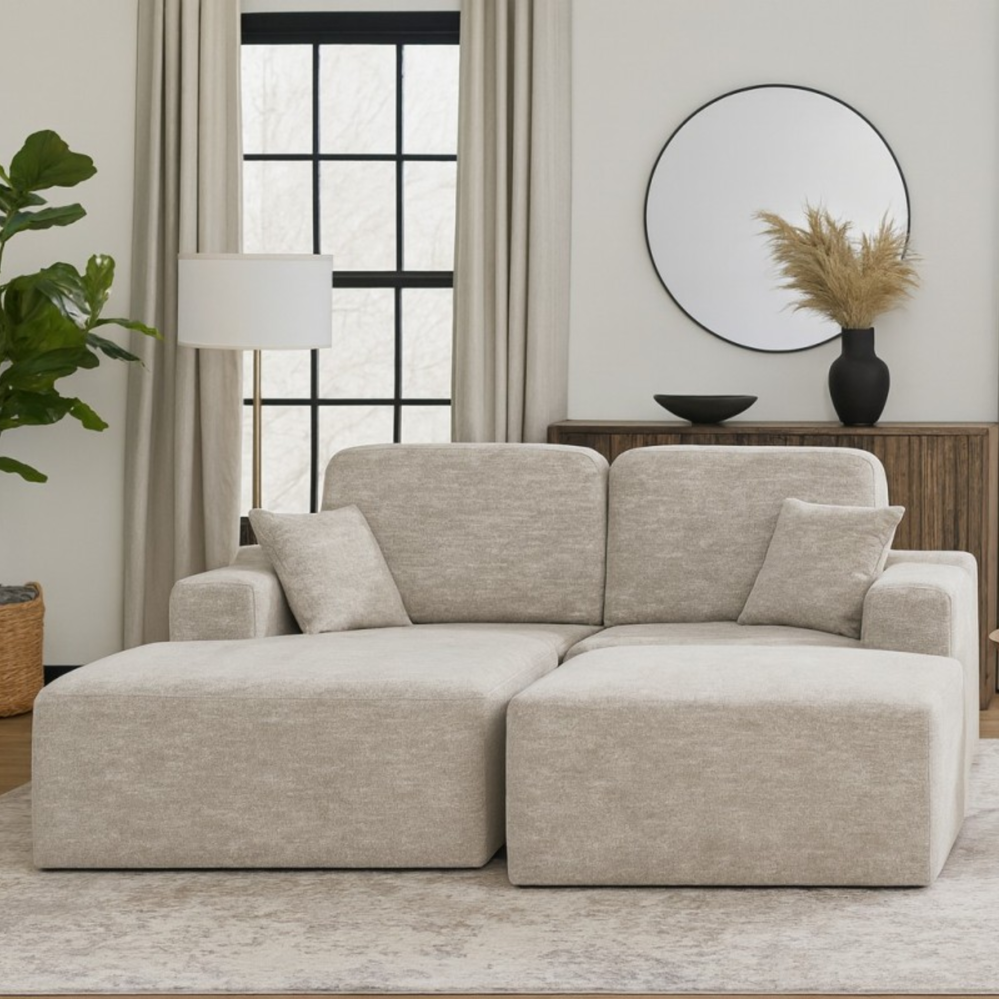 Sectional W/Ottoman in Beige 443202 | CastleUp Experience Centre