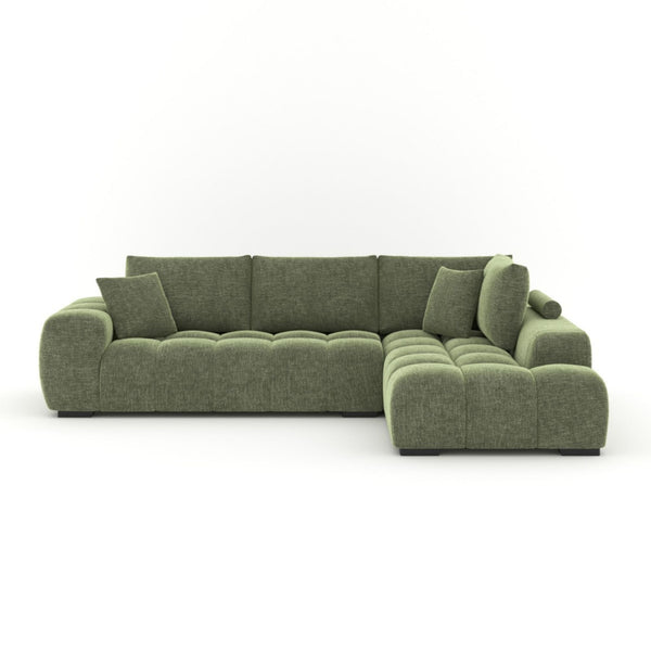 Brassex Zara green polyester sectional sofa with right-hand facing design, modern and plush for living room comfort.