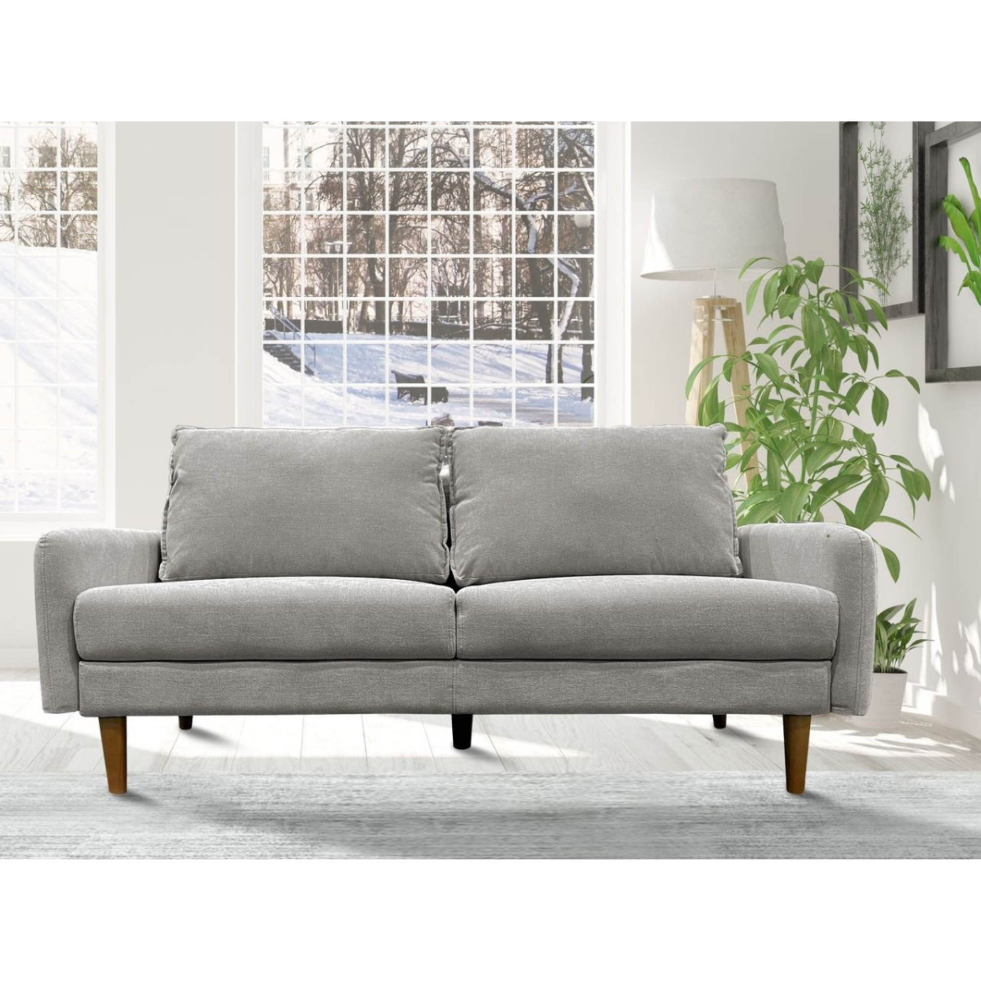 Dark grey Brassex seater sofa with plush polyester upholstery, modern design, and comfortable back cushions.