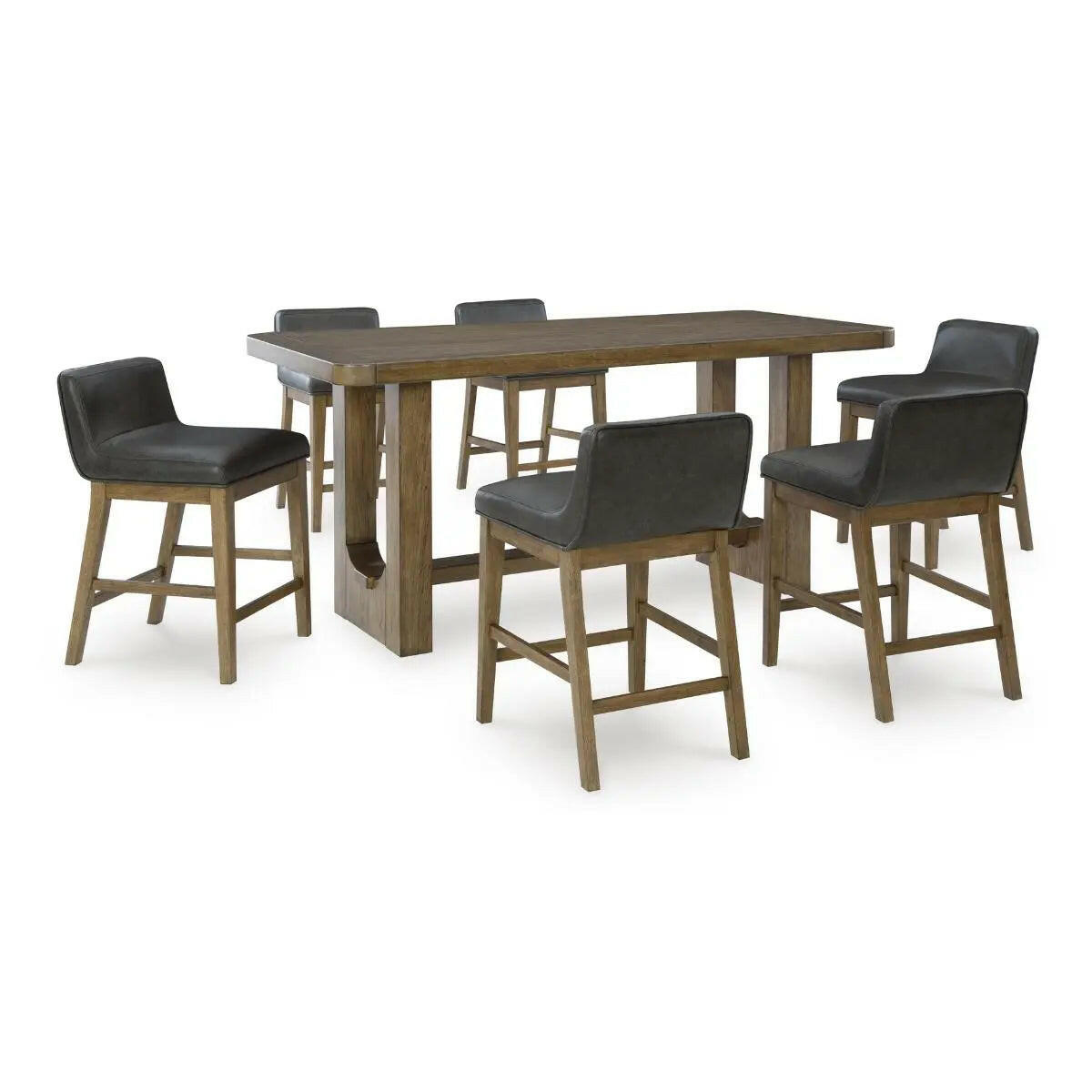 Cabalynn Pub Dining Set by Signature Design Ashley with brown wooden table and matching chairs in a modern dining room setting.