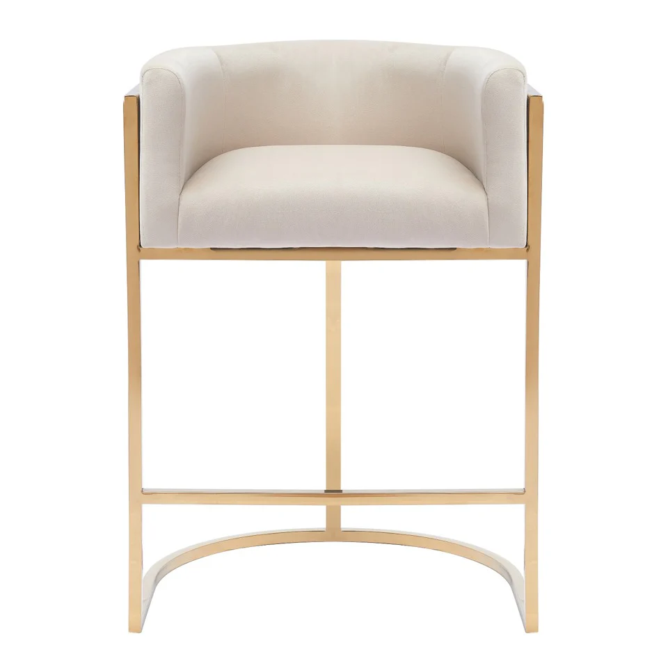 Jane beige and gold counter bar stool by CastleUp.CA featuring a modern design with cushioned seat and sleek metal legs.