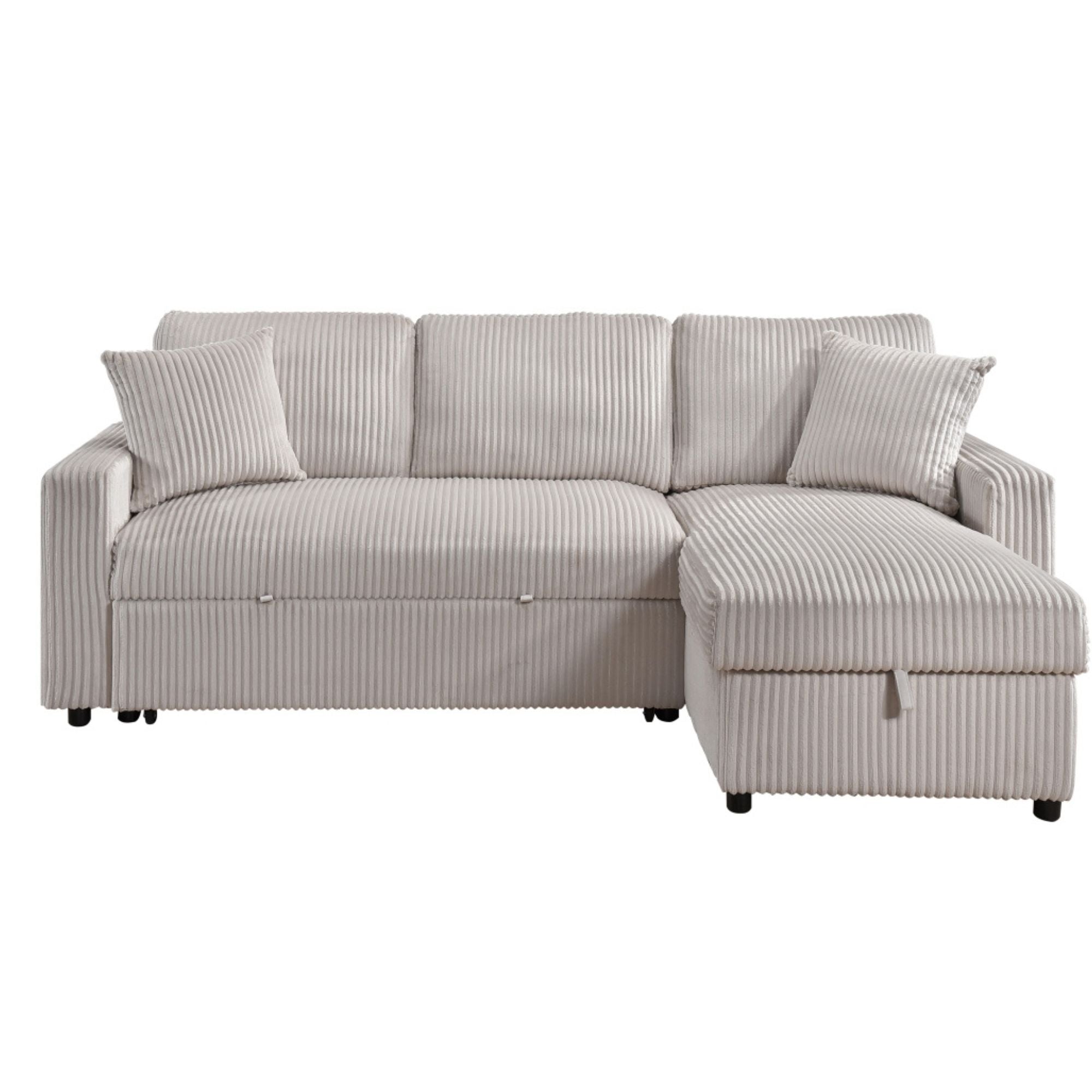 CastleUpData Brecker 2-piece reversible sectional sleeper sofa in beige, showing the plush fabric and convertible design.