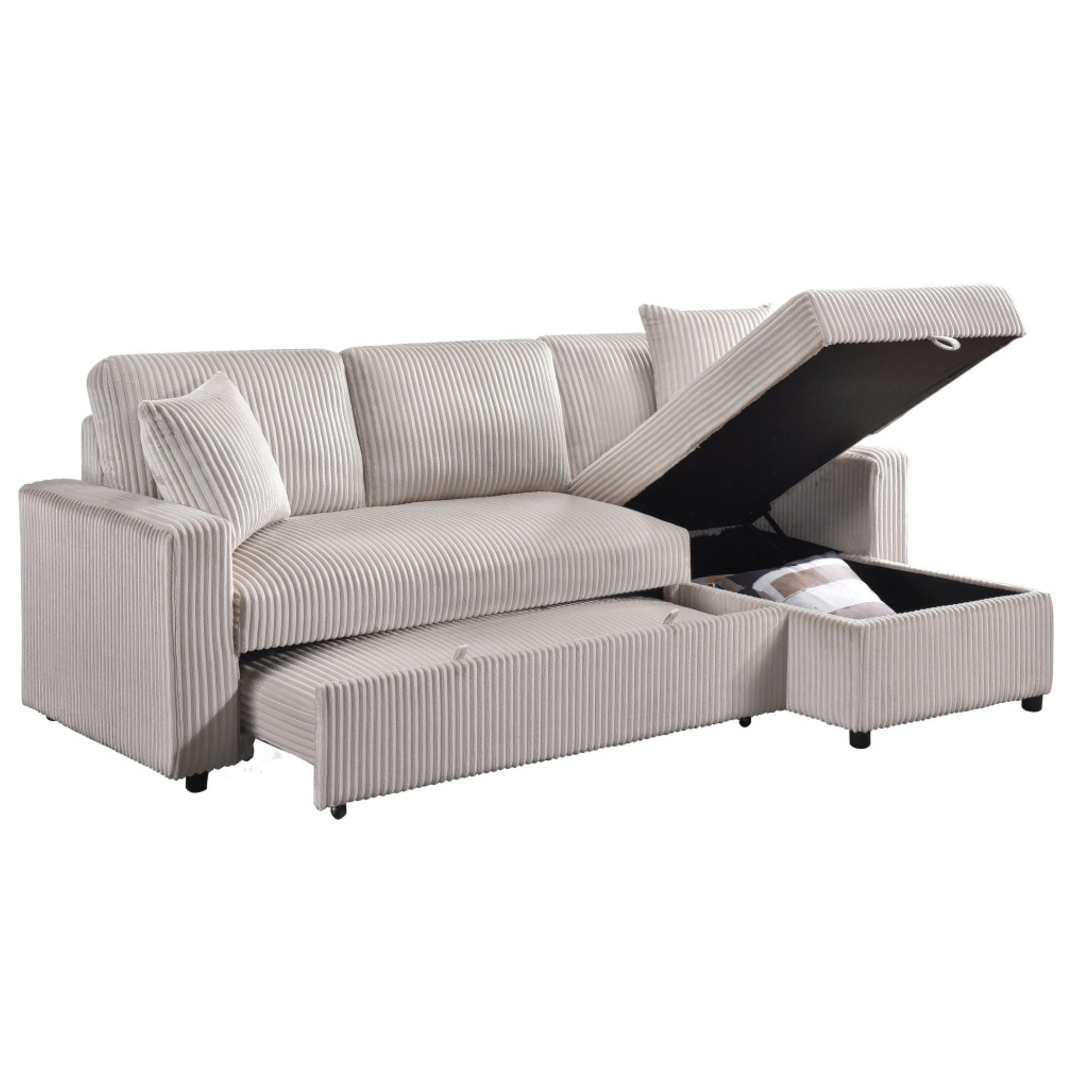 CastleUpData Brecker 2-piece reversible sectional sleeper sofa in beige, featuring plush cushions and convertible design.
