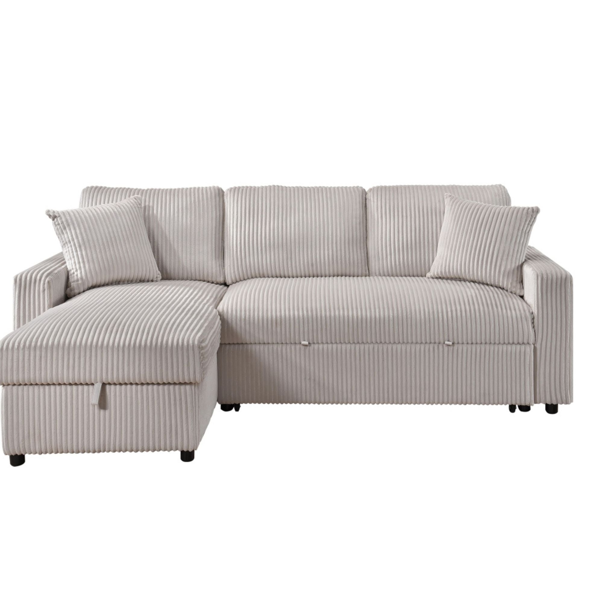 CastleUpData Brecker 2-piece reversible sectional sleeper in beige, showcasing the sofa with convertible design and plush fabric.