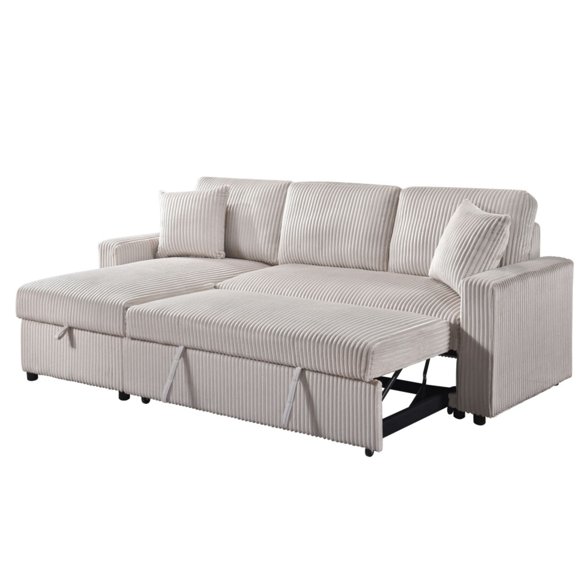 CastleUpData Brecker 2-piece reversible sectional sleeper in beige, showcasing the sofa with reversible design and plush cushions.