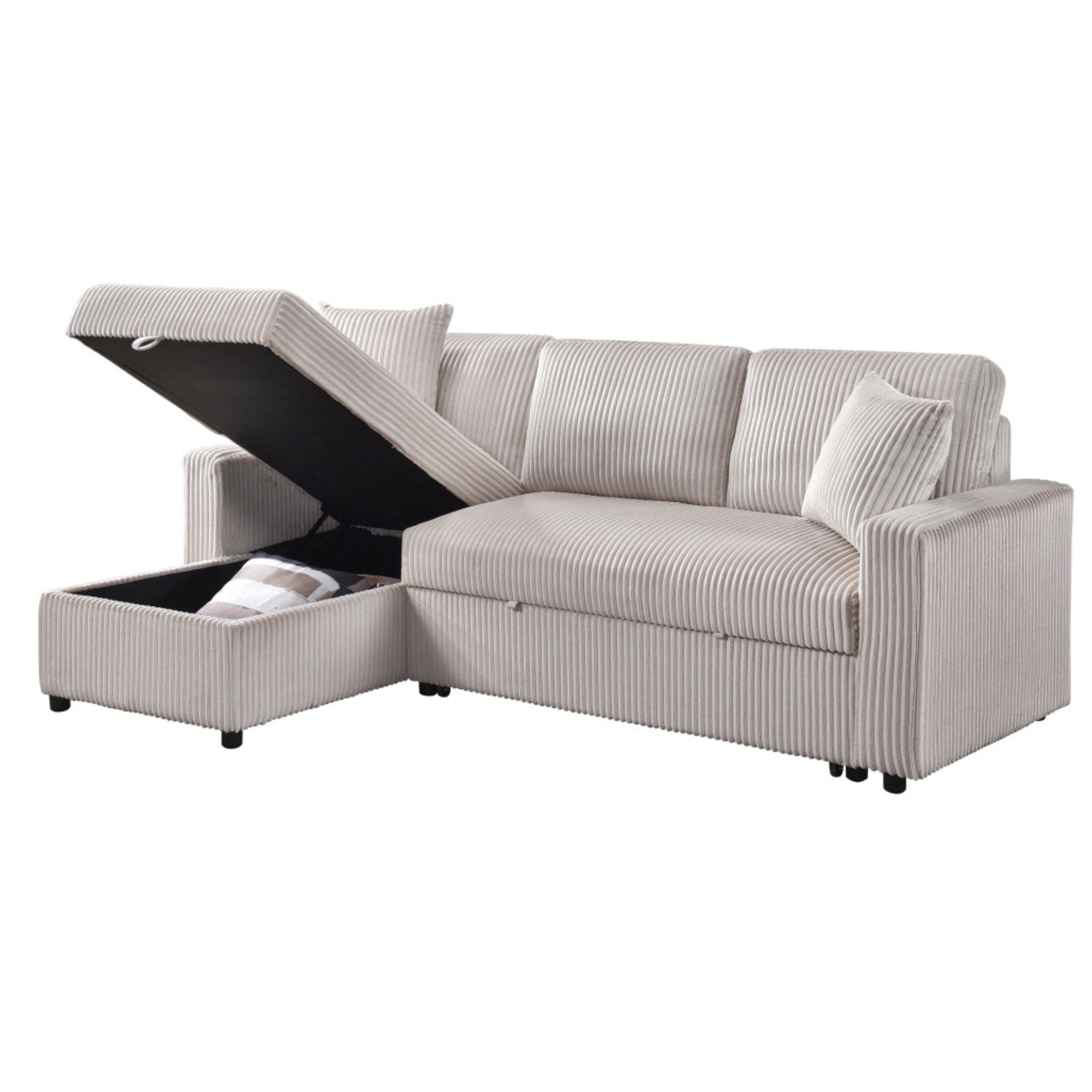 CastleUpData Brecker 2-piece reversible sectional sleeper in beige, showing the sofa with convertible sleeping feature and modern design.