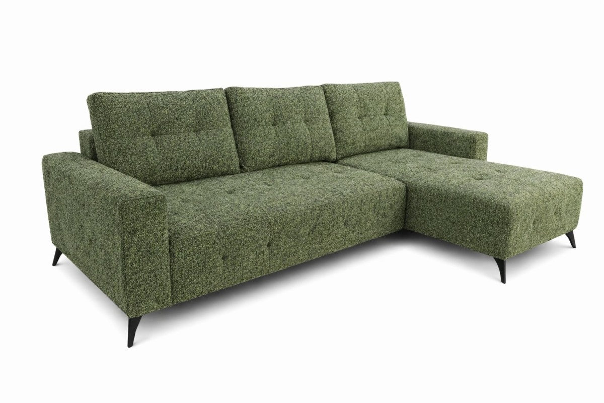 Green DreamSpace RHF sectional sleeper by Brassex with pull-out bed, modern design, and comfortable seating in a stylish living room setting.