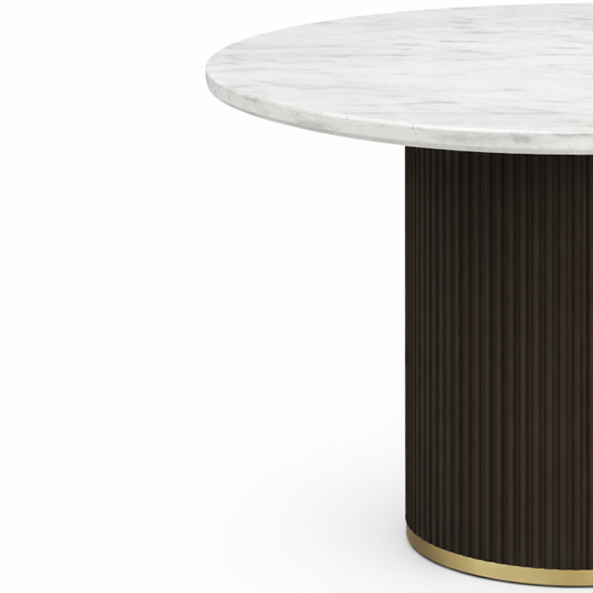Brassex Messa marble round dining table with espresso finish, featuring a sleek marble top and modern design for dining rooms.