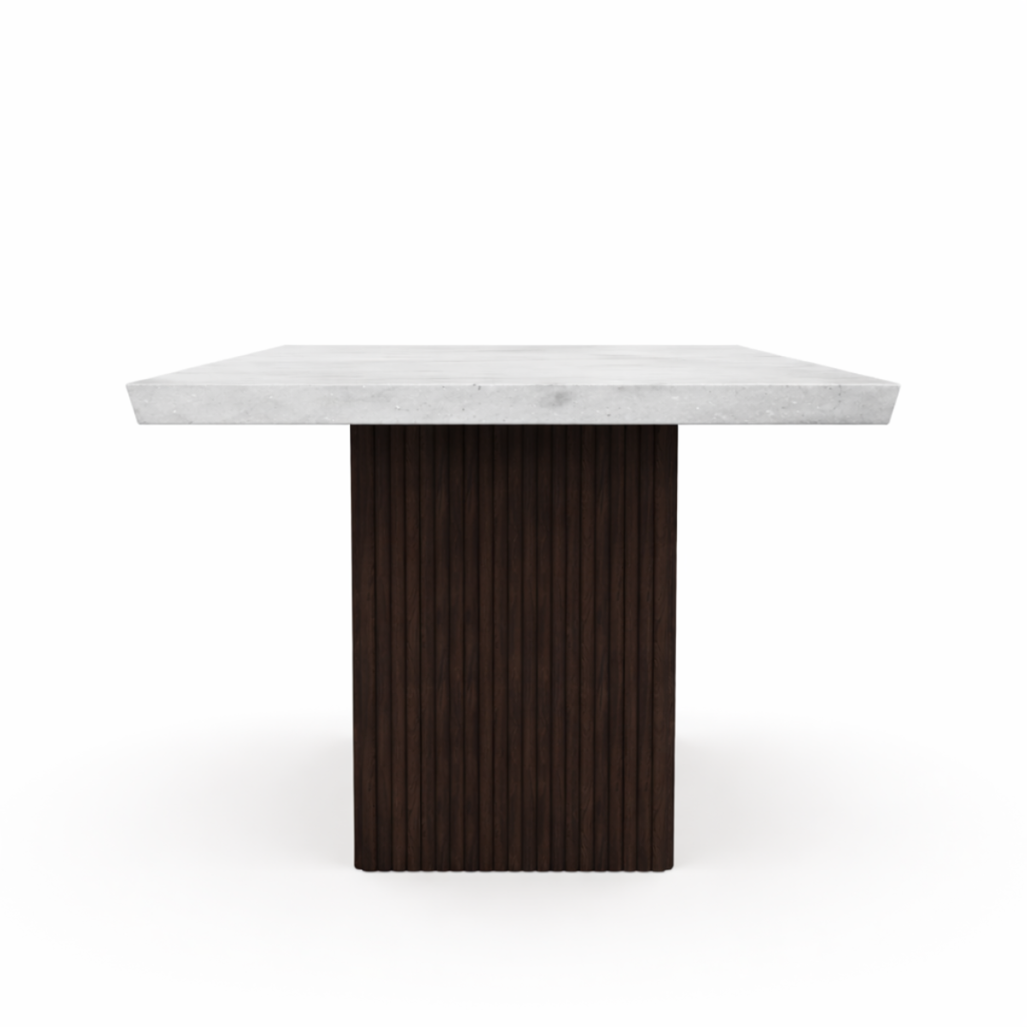 Brassex Messa Rectangle Marble Dining Table in espresso finish, showcasing the sleek marble top and sturdy wooden legs.