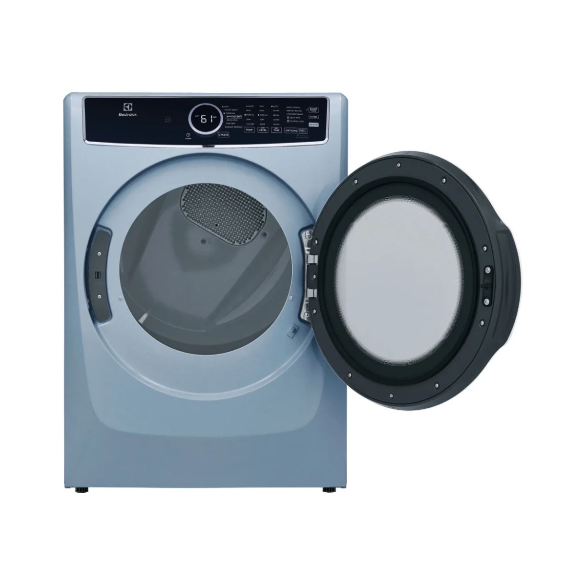 Electrolux ELFE743CAG electric dryer with control panel and drum door, white finish and modern design.