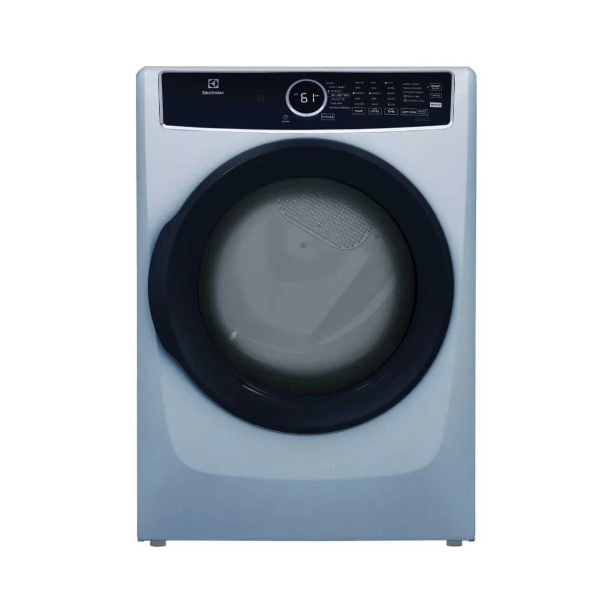 Electrolux ELFE743CAG electric dryer with a sleek modern design, featuring a front-loading door and control panel.