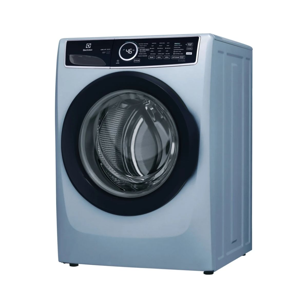 Electrolux ELFW7437AG front load washer with digital display, stainless steel drum, and modern controls
