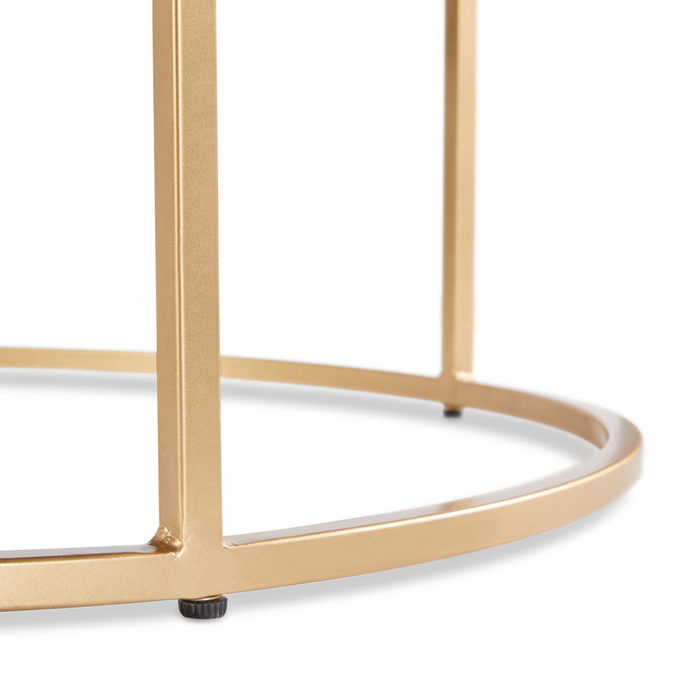 Xcella Amelia Marble Nesting Coffee Tables with gold finish and Celine marble tops, stylish and functional for modern living spaces.