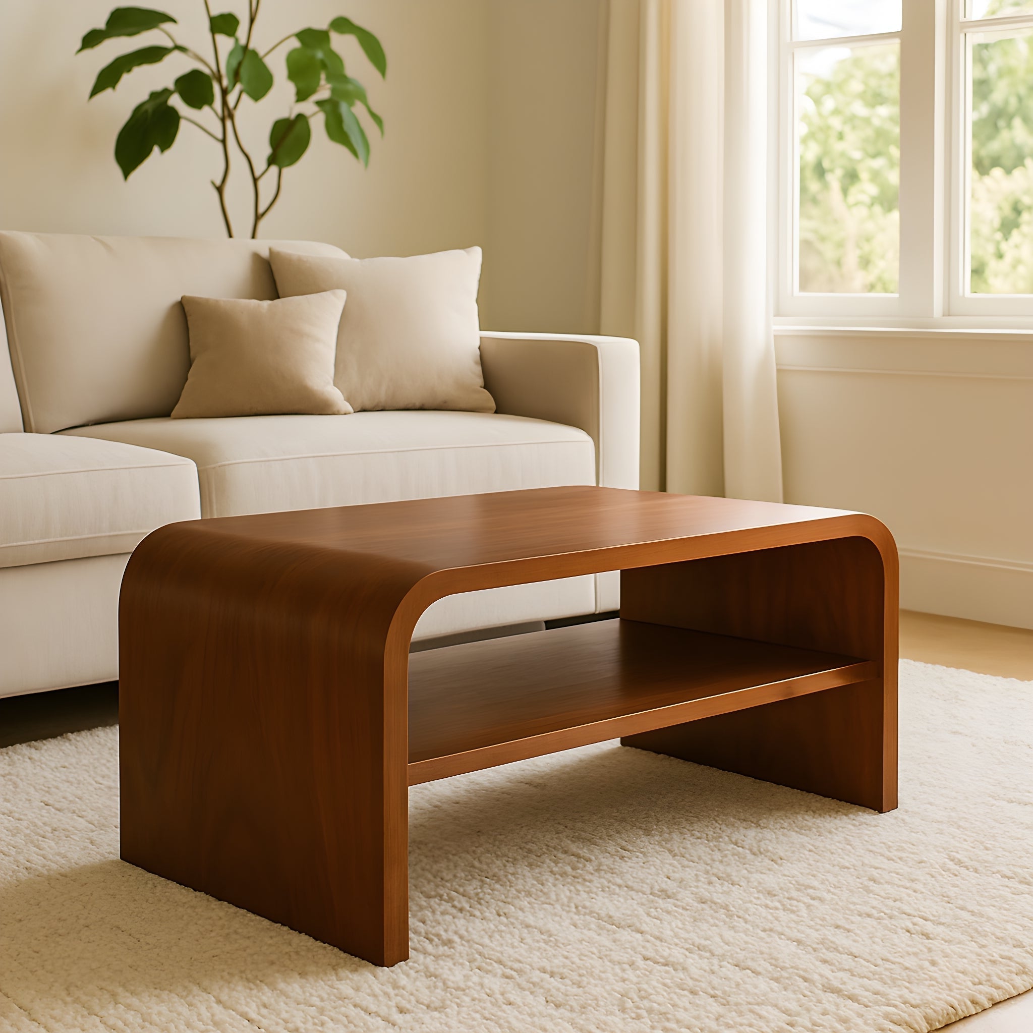 Xcella Jeffrey coffee table in walnut wood with a sleek rectangular design and sturdy legs for modern living rooms.