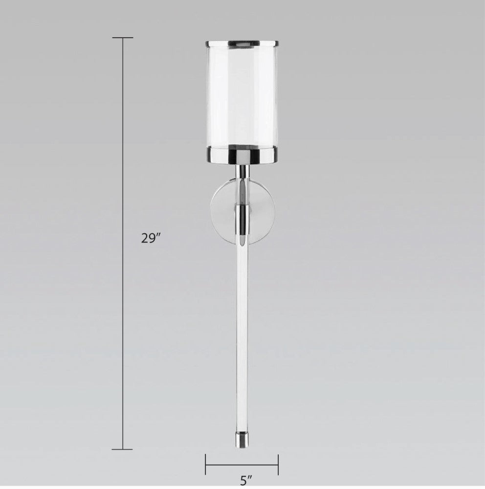 Gold acrylic wall sconce by Xcella, modern decor light fixture mounted on a wall, featuring sleek design and warm illumination.