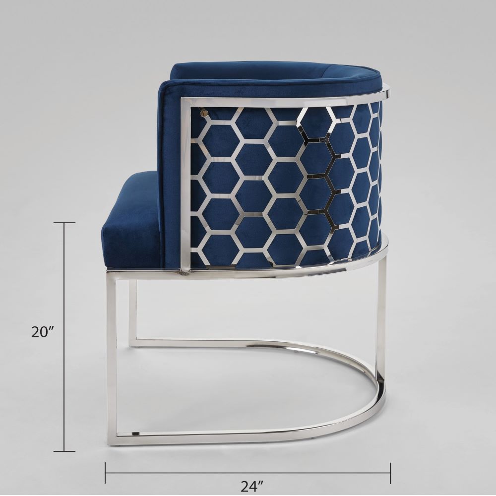 Xcella Paloma 5-piece dining set in silver with blue accents, including table and chairs for a stylish dining room.