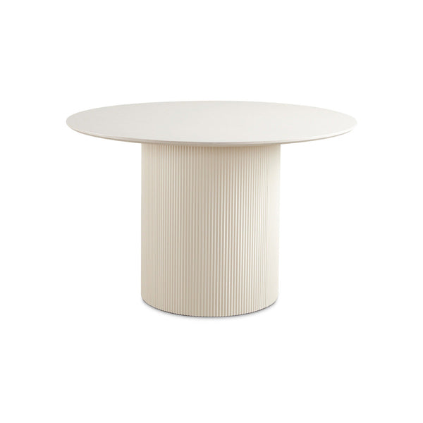 CastleUp Experience Centre Harmony Dining Room Set with white round dining table and matching chairs in a stylish design.