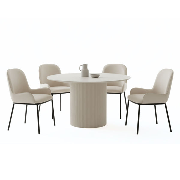 Xcella Harmony 5-piece round dining table set in white with matching chairs, perfect for modern kitchen or dining room.