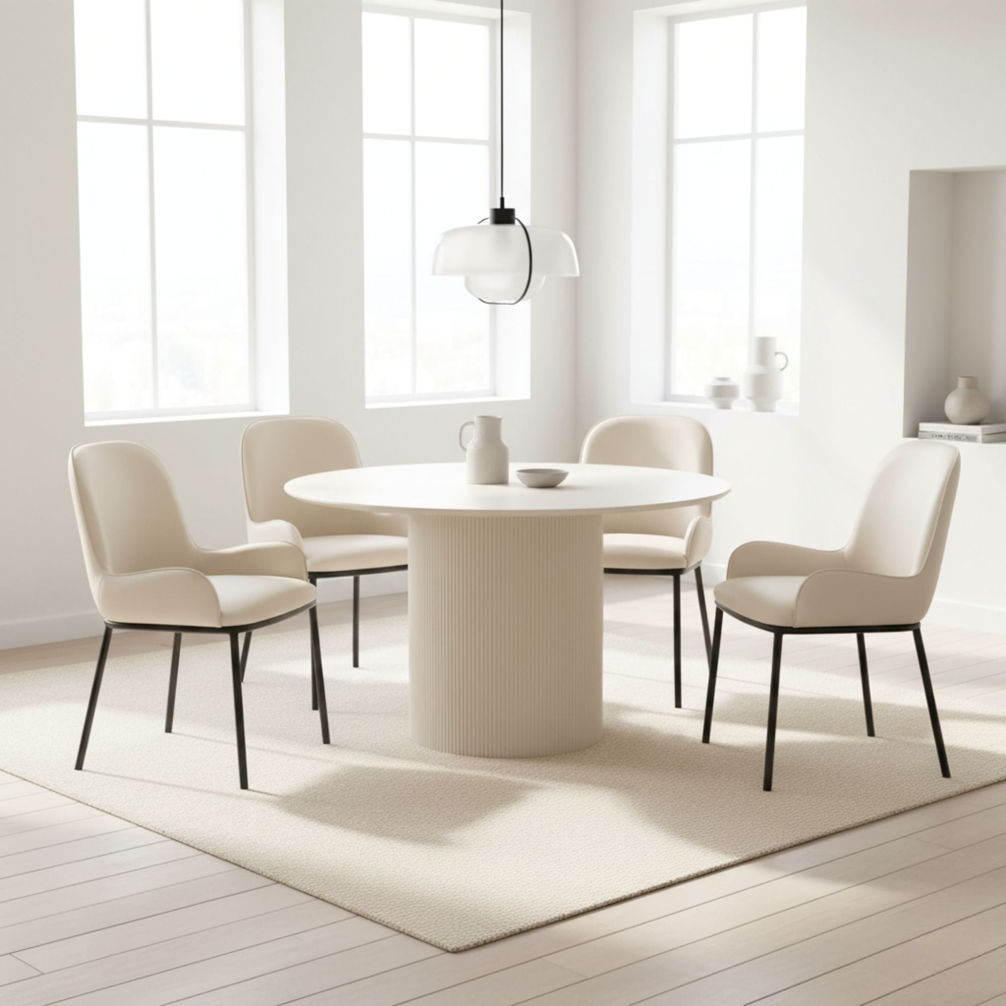 Harper 5 Piece Round Table Dining Set in White | CastleUp Experience Centre