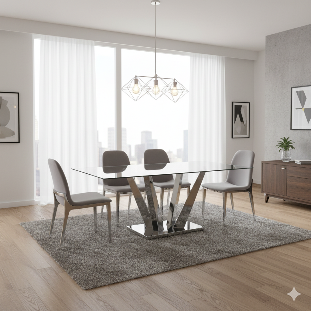 Yvon 5pc Glass Top Dining Table Set | CastleUp Experience Centre