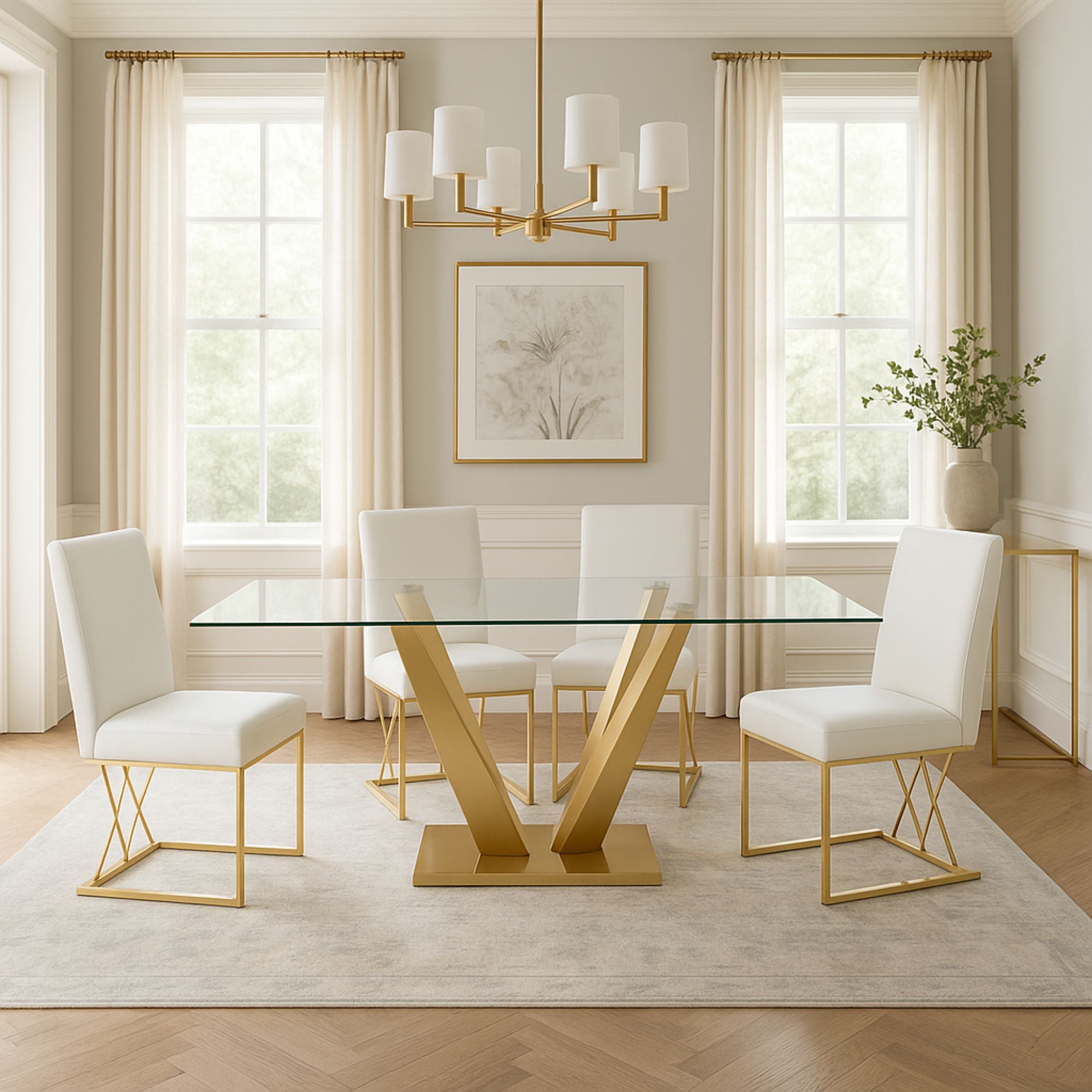 Yvon 5Pc Dining Set in Gold/ Brushed Gold.