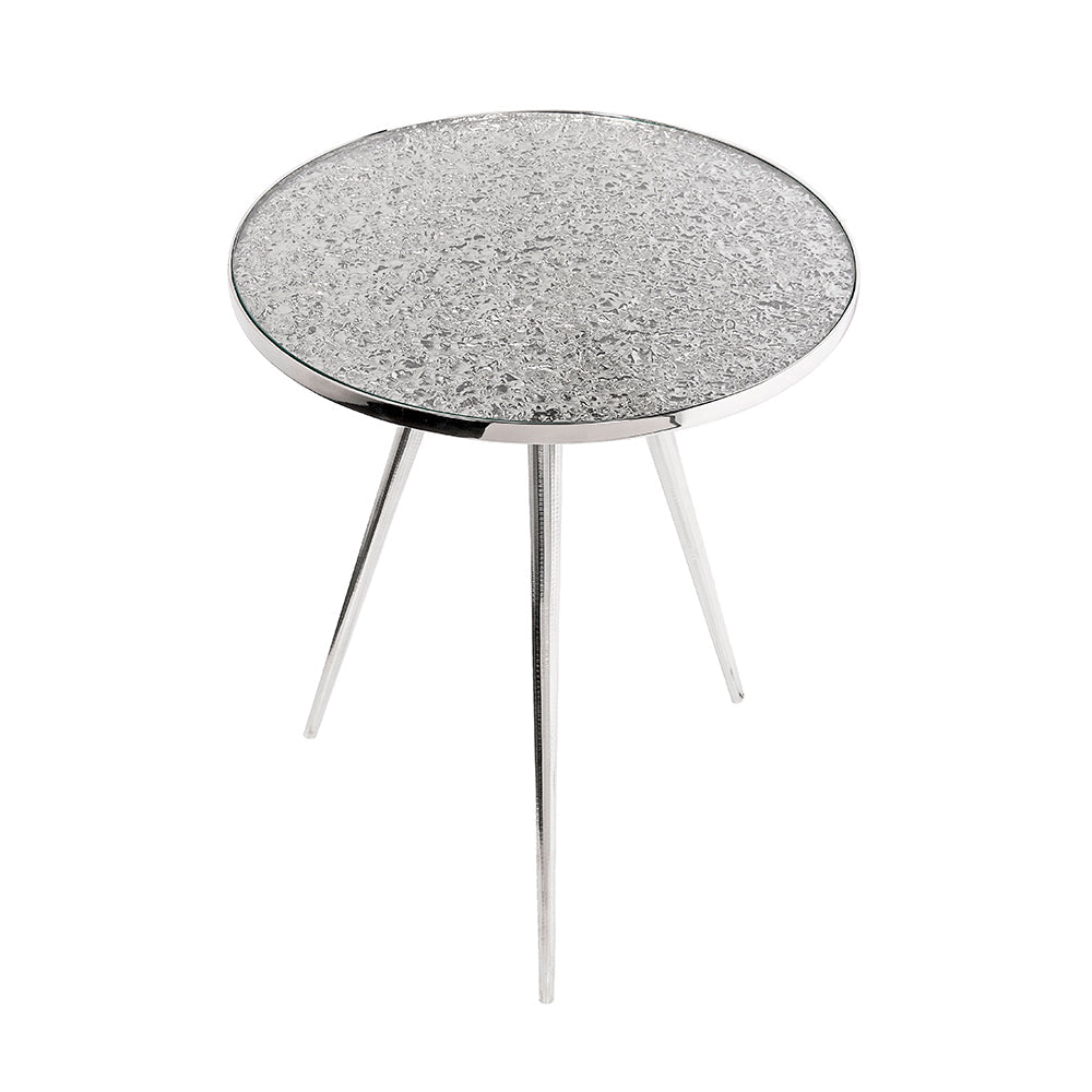 Xcella Aries End Table with a sleek round surface and modern design, perfect for living room or bedroom decor.