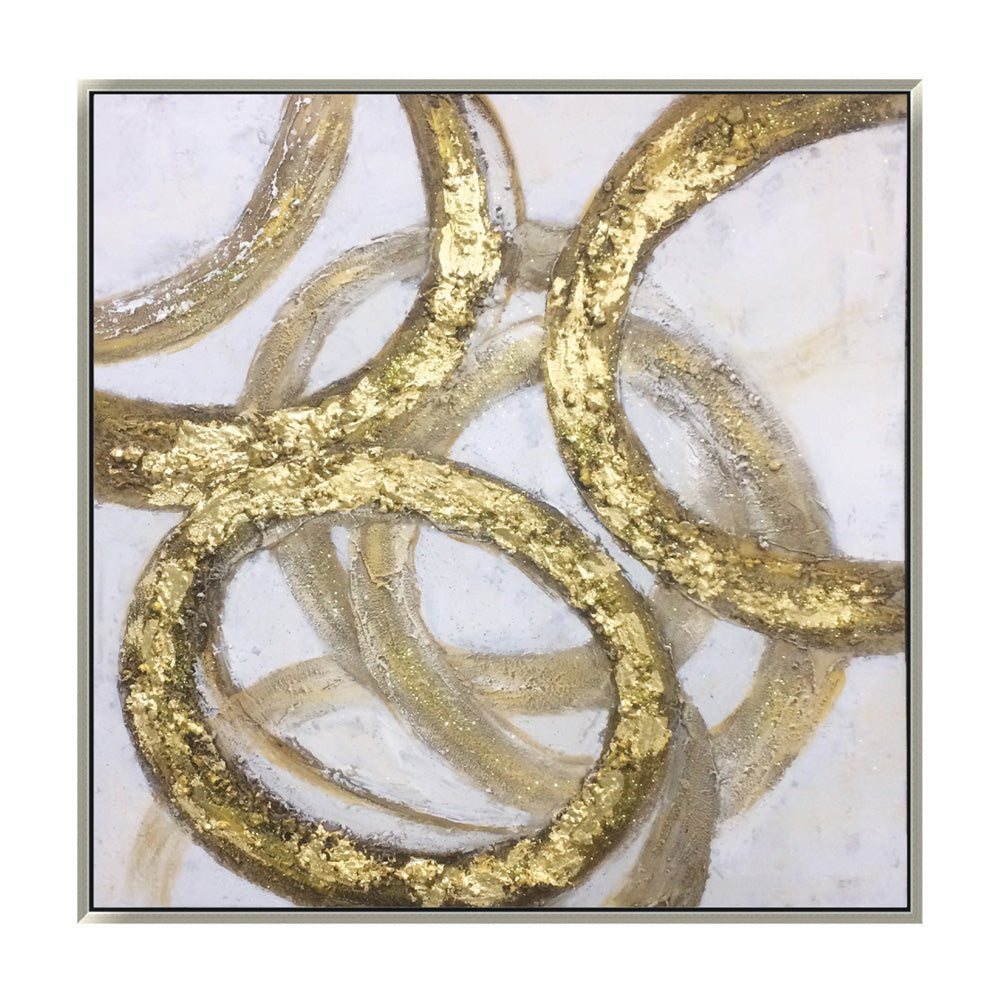 Gold abstract Ringlet wall art print by Xcella, featuring modern circular canvas design for contemporary home decor.