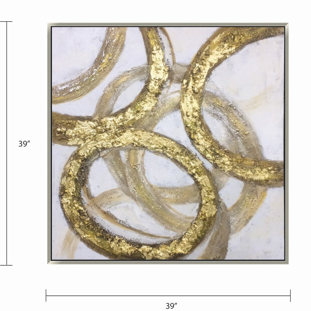 Gold abstract Ringlet wall art poster by Xcella featuring modern, flowing circular designs on canvas.